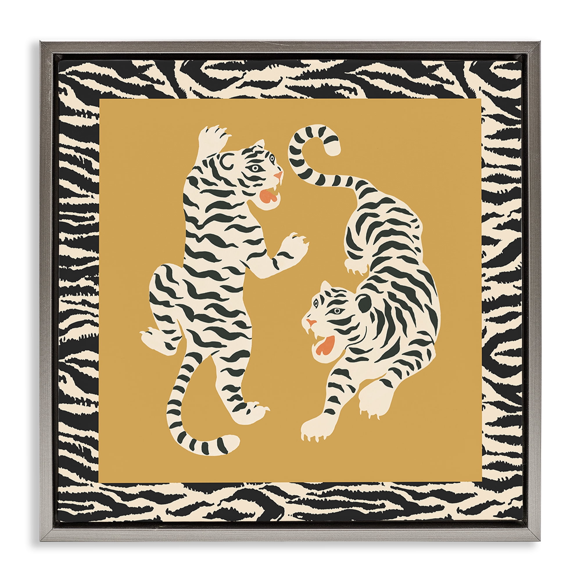 Stupell Industries Boho Twin Tiger Stripes Gray Framed Floater Canvas Wall Art, design by Karolina Sato