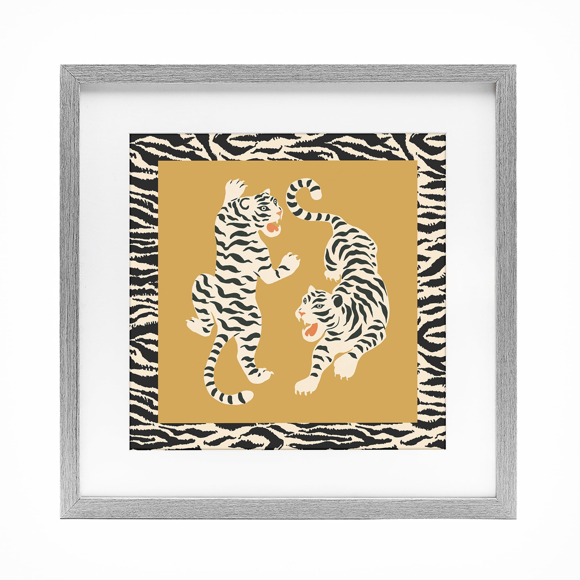 Stupell Industries Boho Twin Tiger Stripes Gray Framed Print Under Glass, design by Karolina Sato