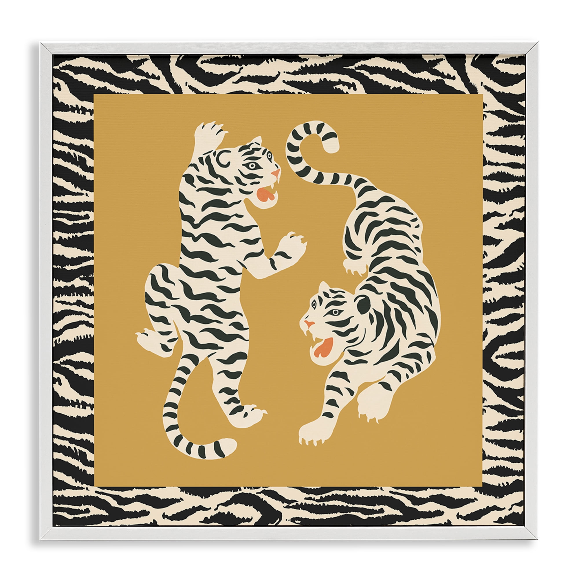 Stupell Industries Boho Twin Tiger Stripes White Framed Giclee Art, design by Karolina Sato