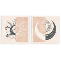 Stupell Industries Boho Two Tone Moon Sun Astrology & Stars Painting Unframed Art Print Wall Art, 12 x 12, Set of 2