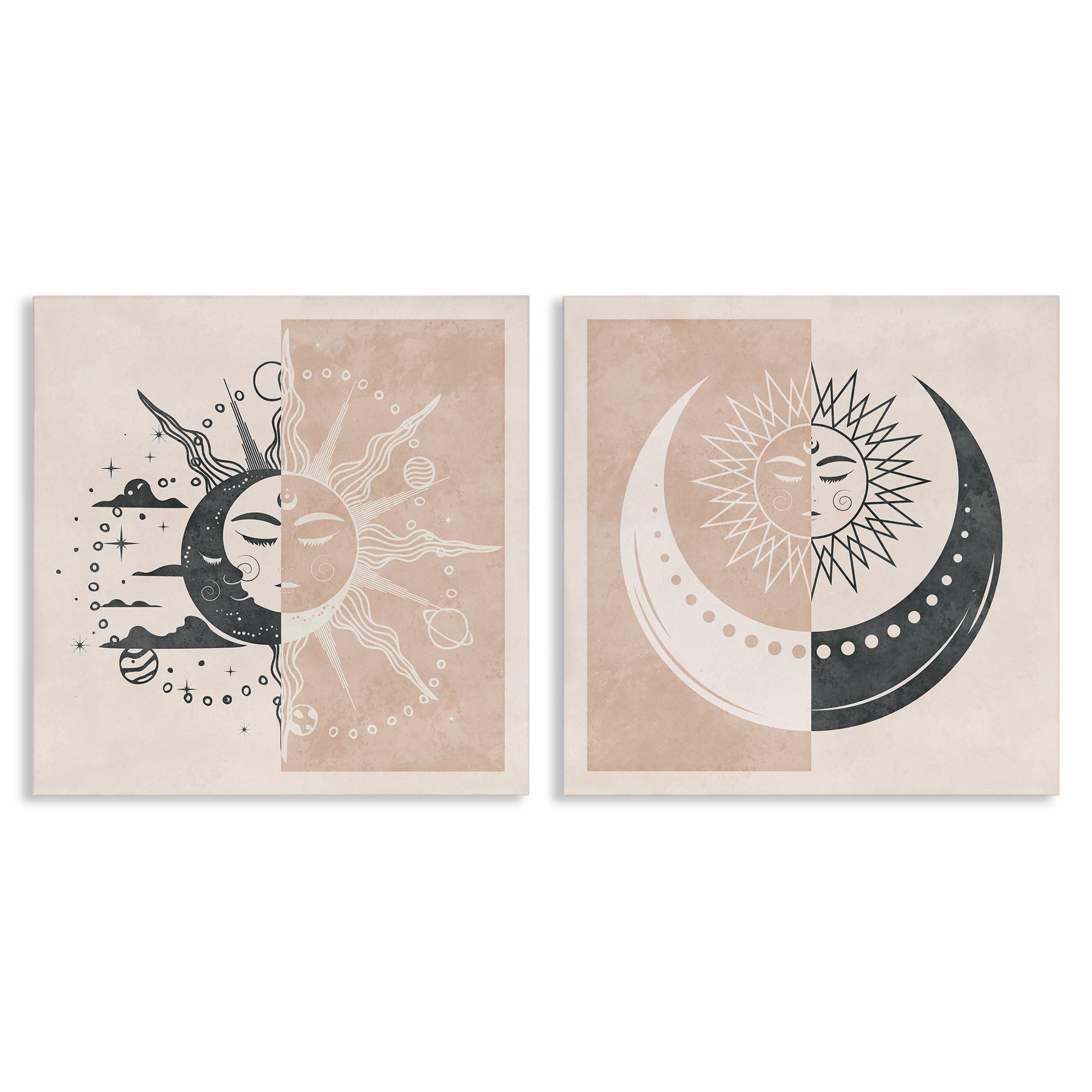 Stupell Industries Boho Two Tone Moon Sun Astrology & Stars Painting Wrapped Canvas Art Print Wall Art, 17 x 17, Set of 2
