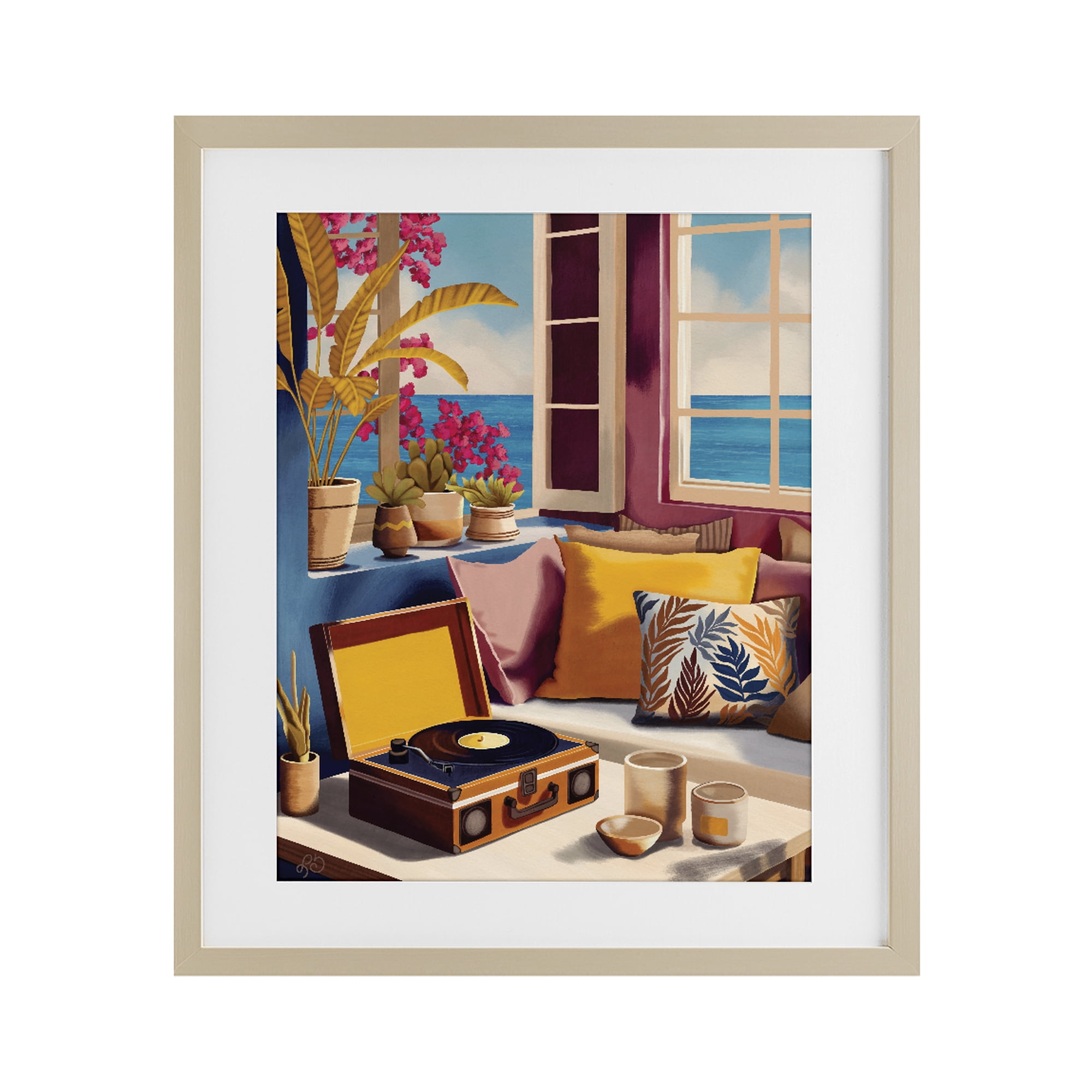 Stupell Industries Boho Vacation By The Sea Birch Framed Print Under Glass, design by Lisa R Dumm