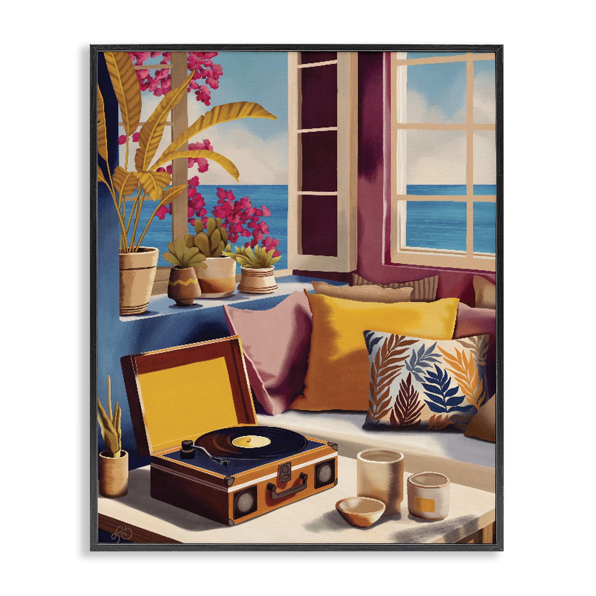 Stupell Industries Boho Vacation By The Sea Black Framed Giclee Art, design by Lisa R Dumm