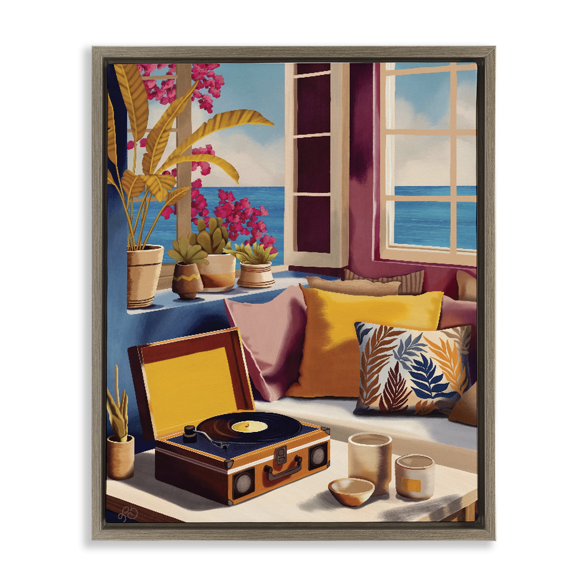 Stupell Industries Boho Vacation By The Sea Brown Framed Floater Canvas Wall Art, design by Lisa R Dumm