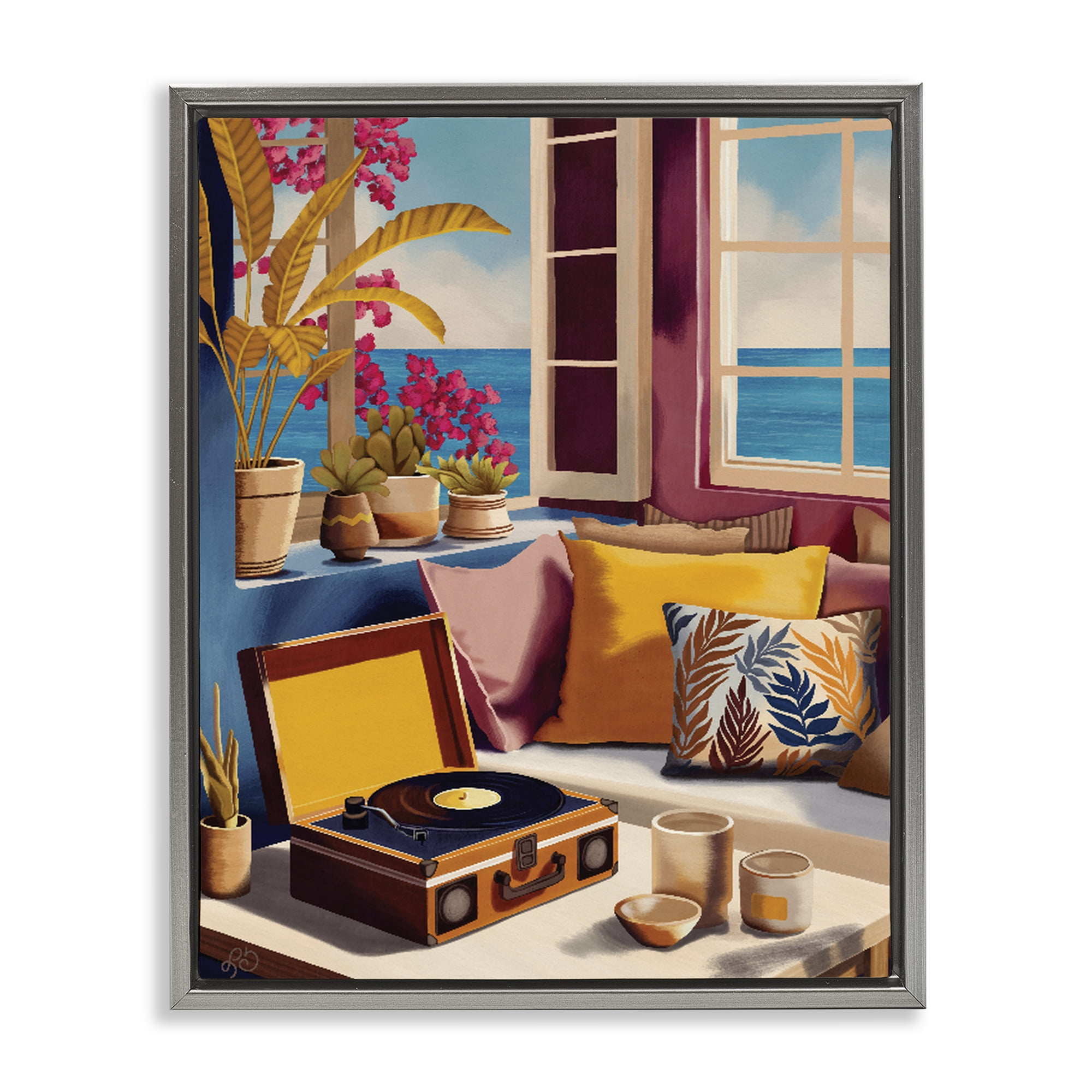 Stupell Industries Boho Vacation By The Sea Gray Framed Floater Canvas Wall Art, design by Lisa R Dumm