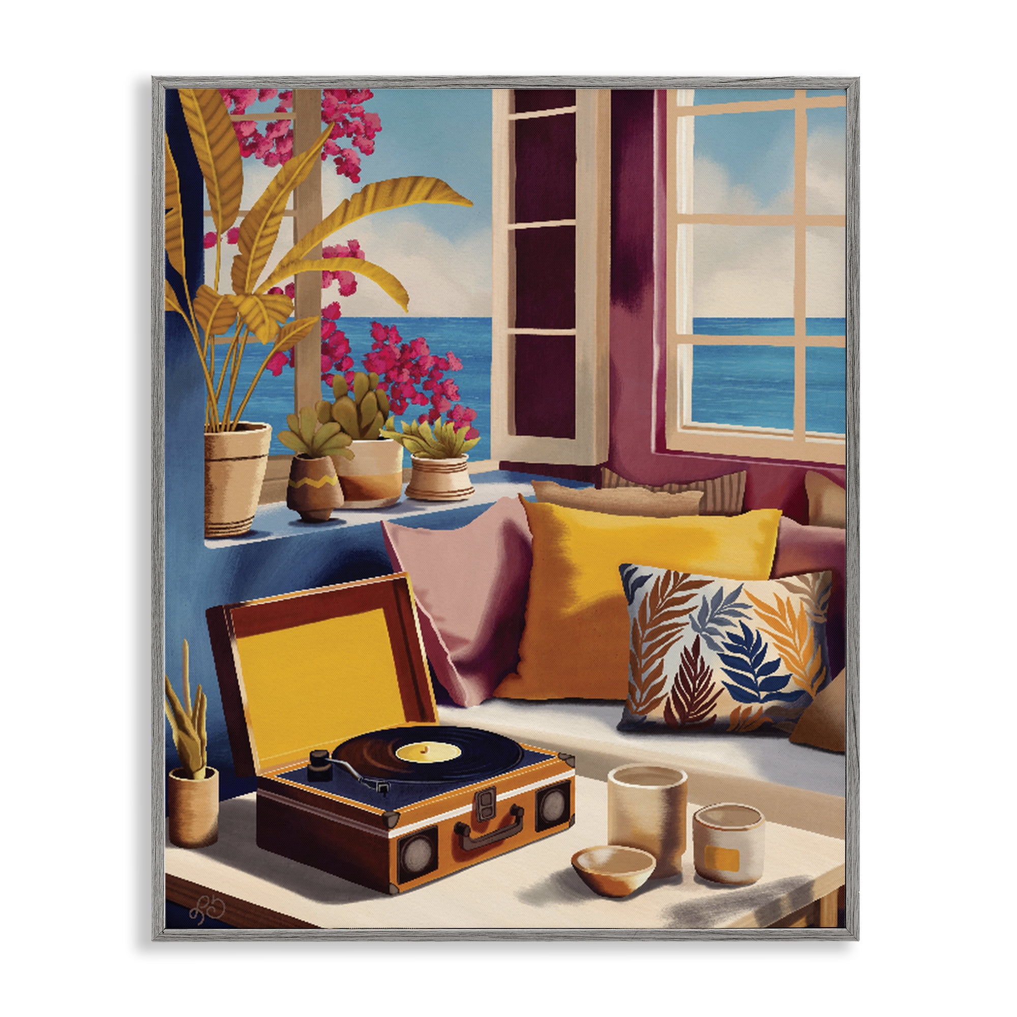 Stupell Industries Boho Vacation By The Sea Gray Framed Giclee Art, design by Lisa R Dumm
