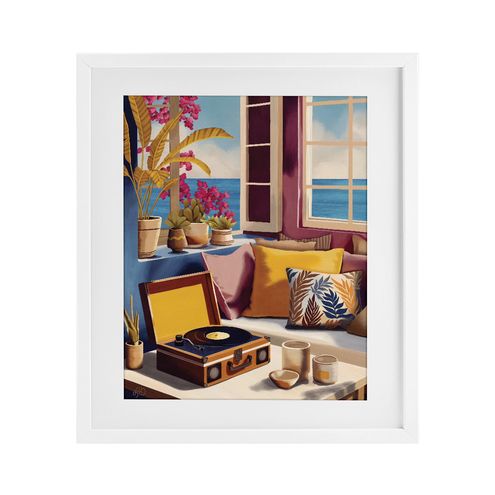 Stupell Industries Boho Vacation By The Sea White Framed Print Under Glass, design by Lisa R Dumm
