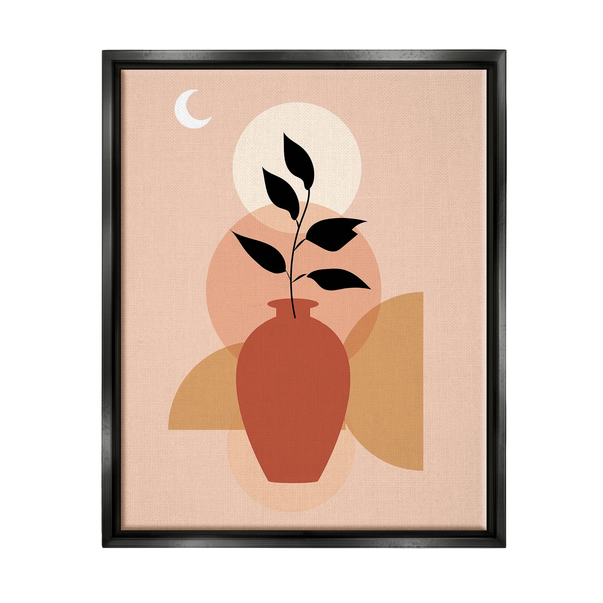 Stupell Industries Boho Vase & Moon Botanical & Floral Painting Black Floater Framed Canvas Art Print Wall Art, 17 x 21