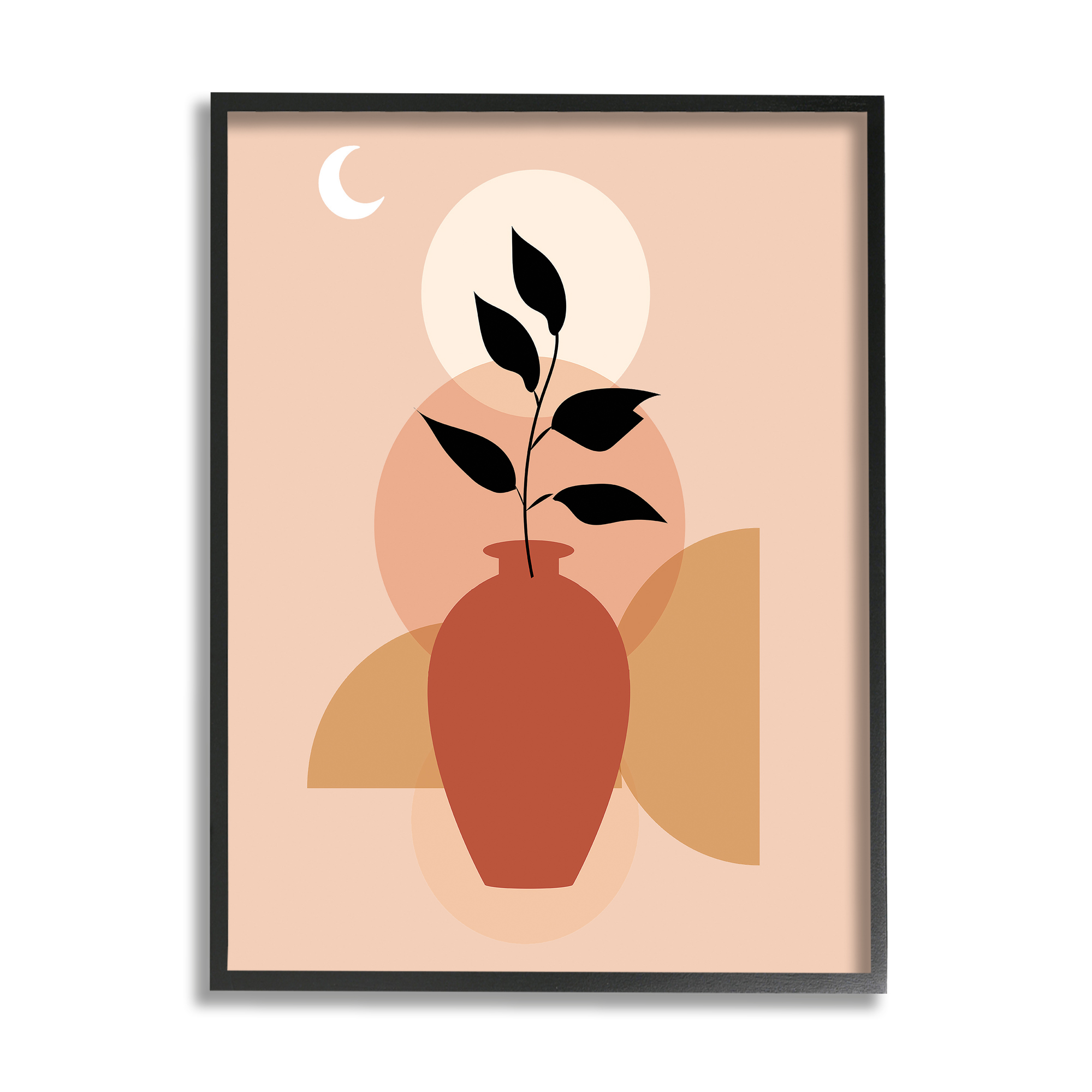 Stupell Industries Boho Vase & Moon Botanical & Floral Painting Black Framed Art Print Wall Art, 24 x 30