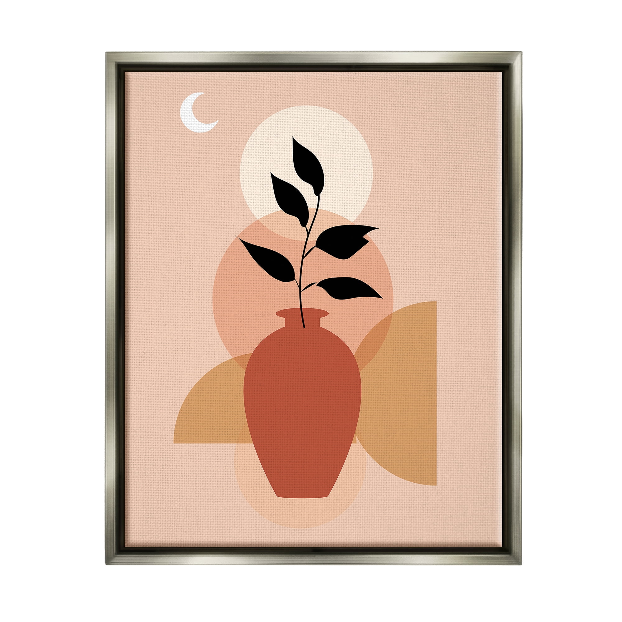 Stupell Industries Boho Vase & Moon Botanical & Floral Painting Gray Floater Framed Canvas Art Print Wall Art, 25 x 31