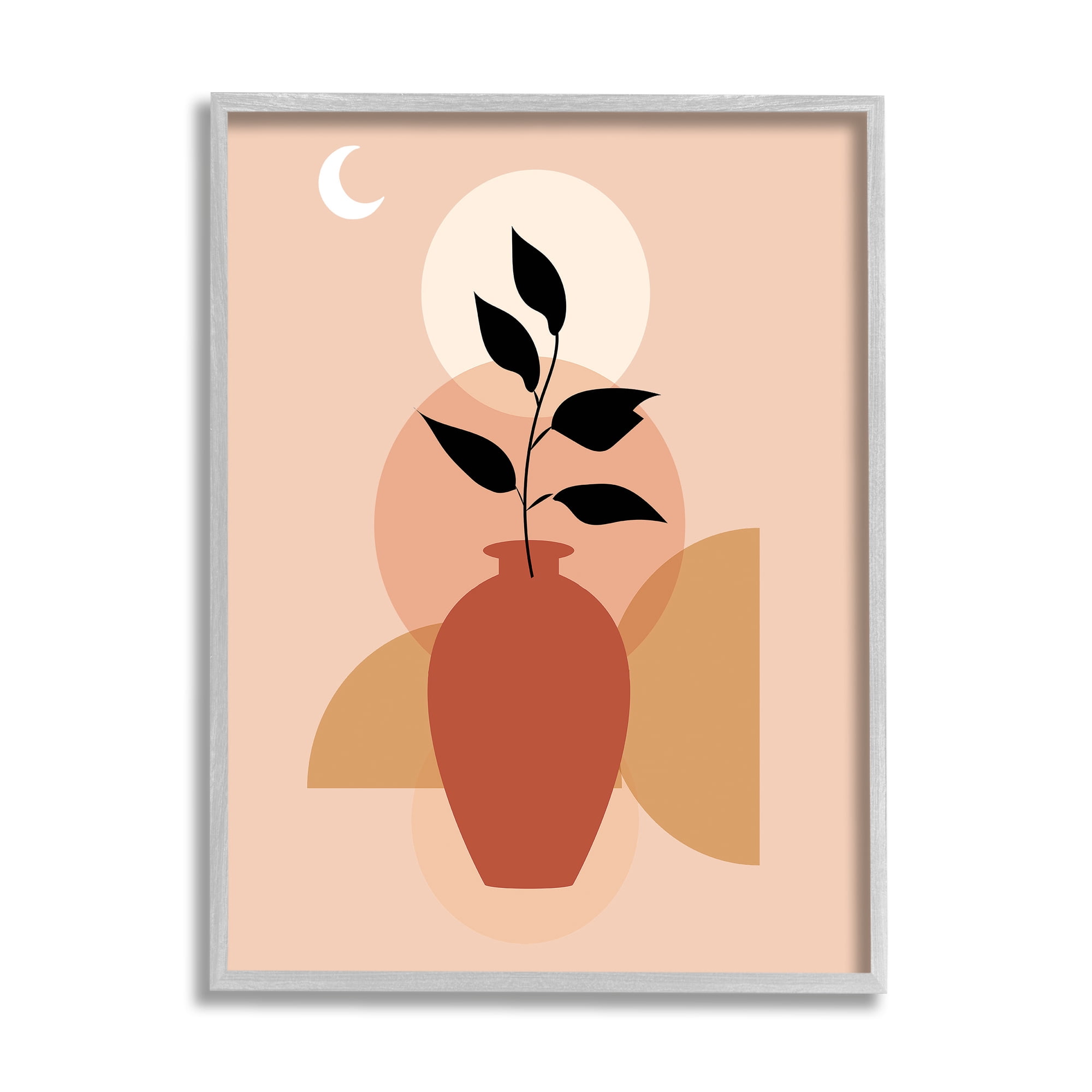 Stupell Industries Boho Vase & Moon Botanical & Floral Painting Gray Framed Art Print Wall Art, 11 x 14