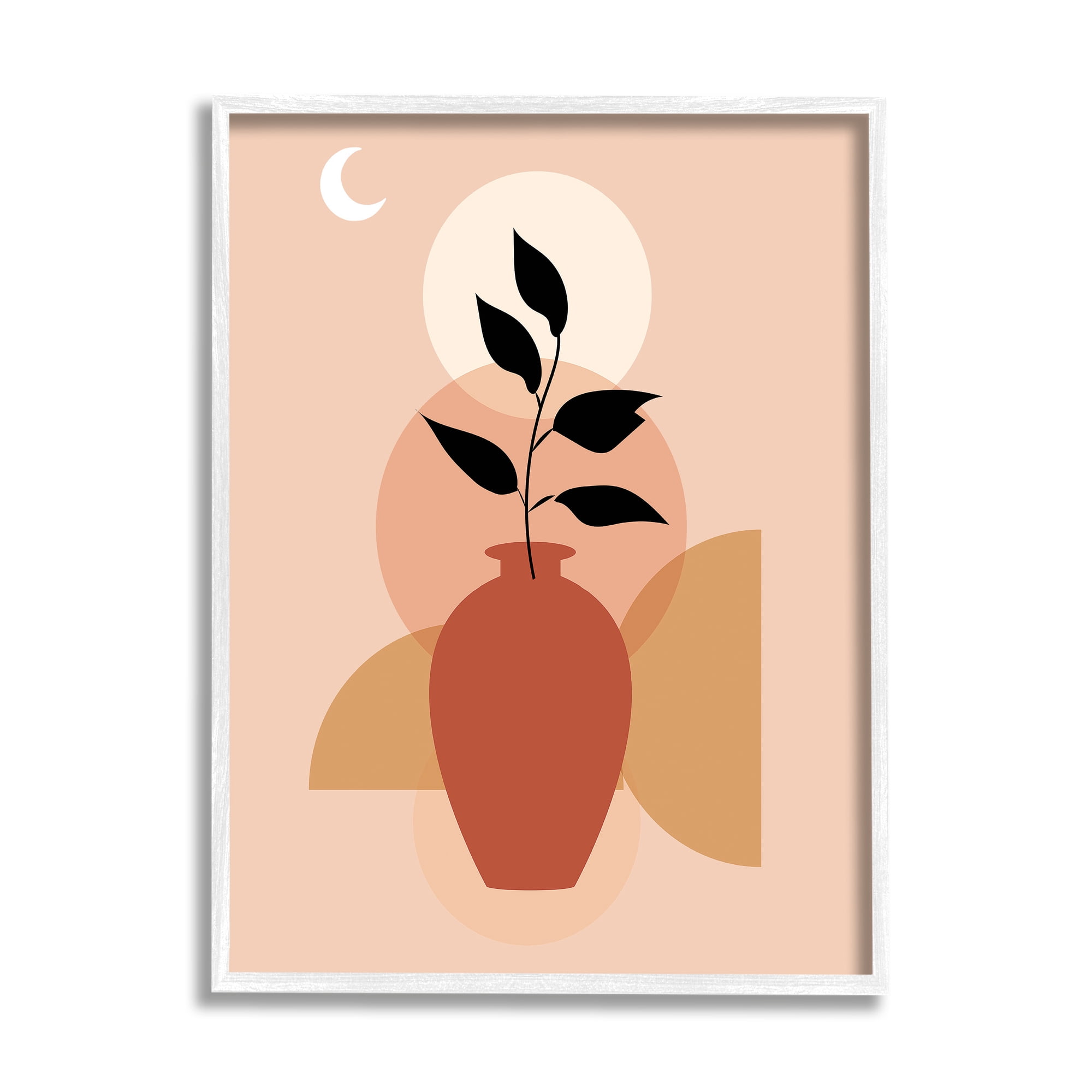 Stupell Industries Boho Vase & Moon Botanical & Floral Painting White Framed Art Print Wall Art, 16 x 20