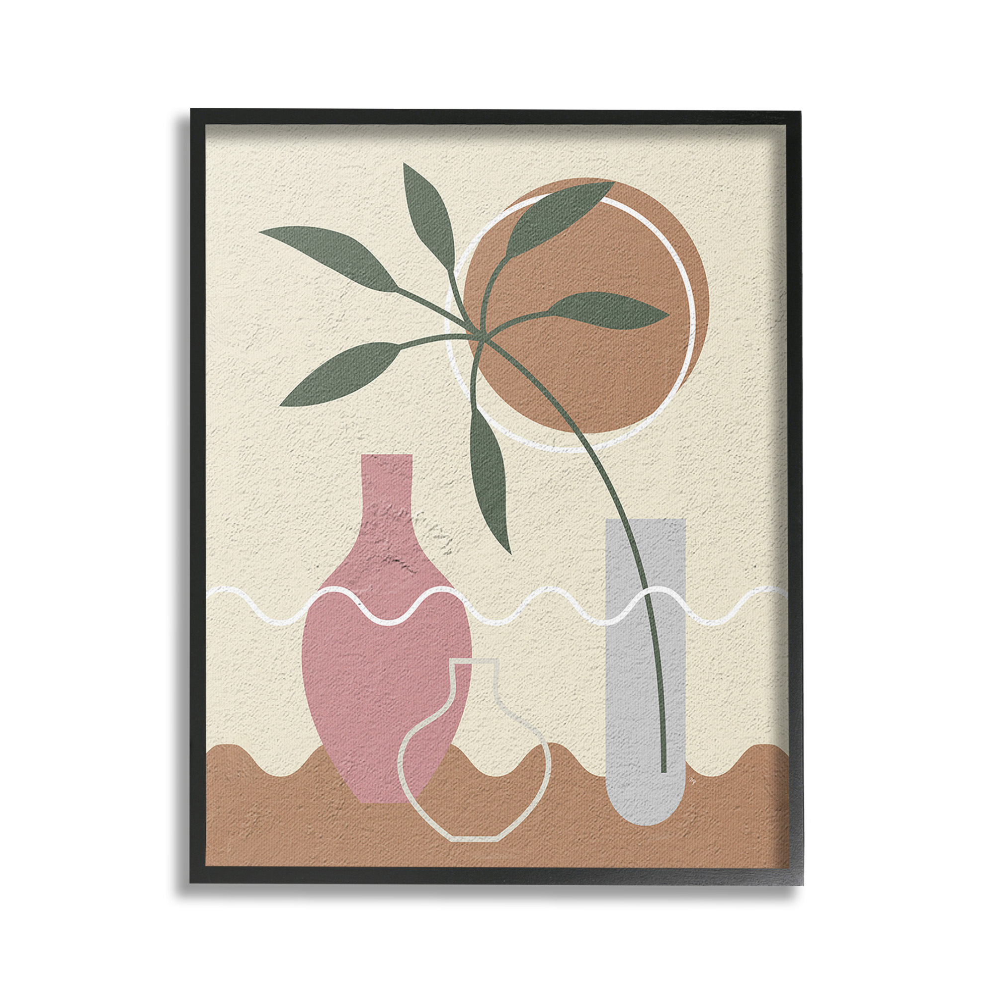 Stupell Industries Boho Vase Still Life Botanical & Floral Painting Black Framed Art Print Wall Art, 16 x 20