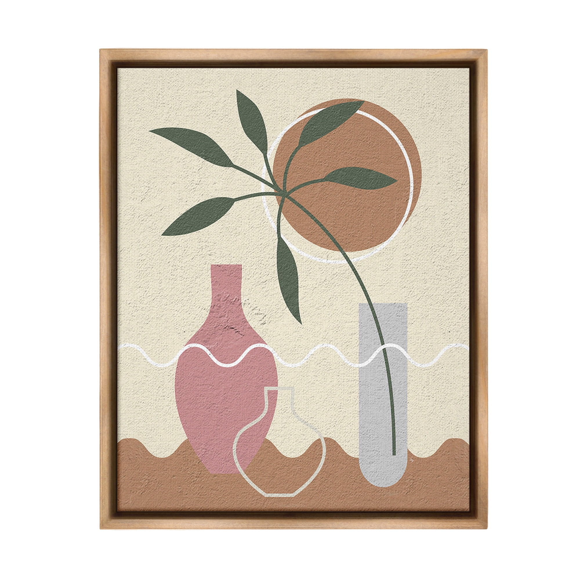 Stupell Industries Boho Vase Still Life Botanical & Floral Painting Brown Floater Framed Canvas Art Print Wall Art, 17 x 21