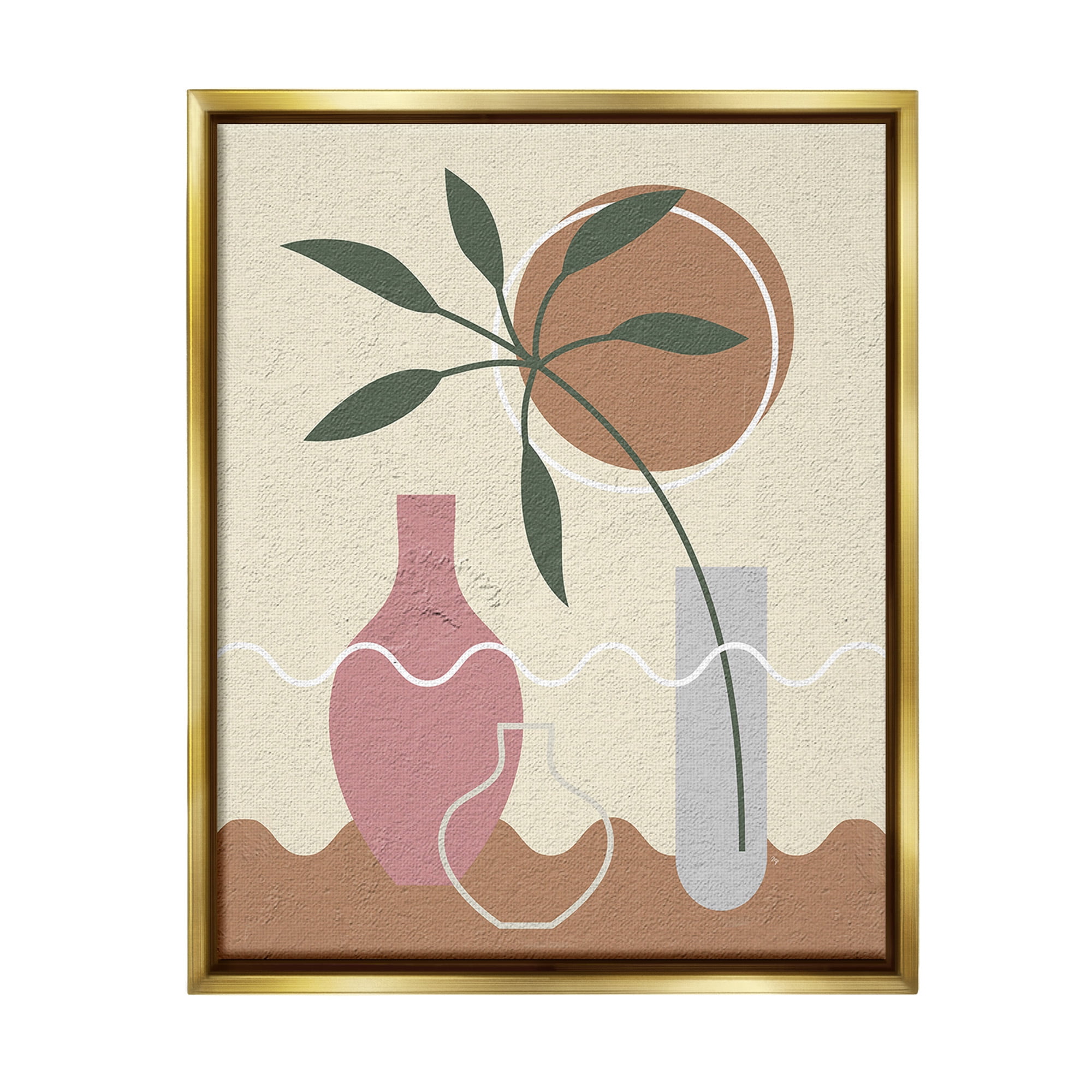 Stupell Industries Boho Vase Still Life Botanical & Floral Painting Gold Floater Framed Canvas Art Print Wall Art, 17 x 21