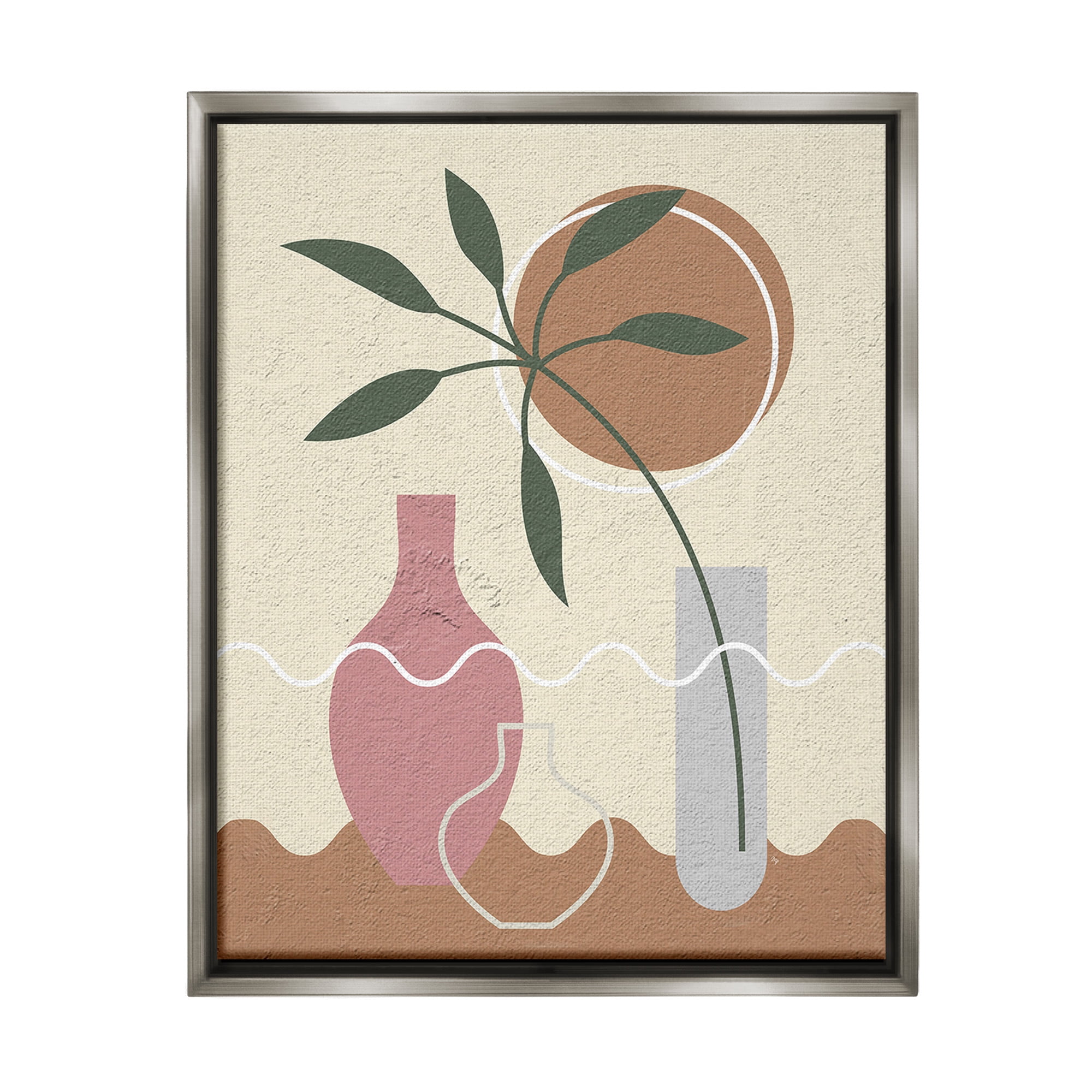 Stupell Industries Boho Vase Still Life Botanical & Floral Painting Gray Floater Framed Canvas Art Print Wall Art, 17 x 21