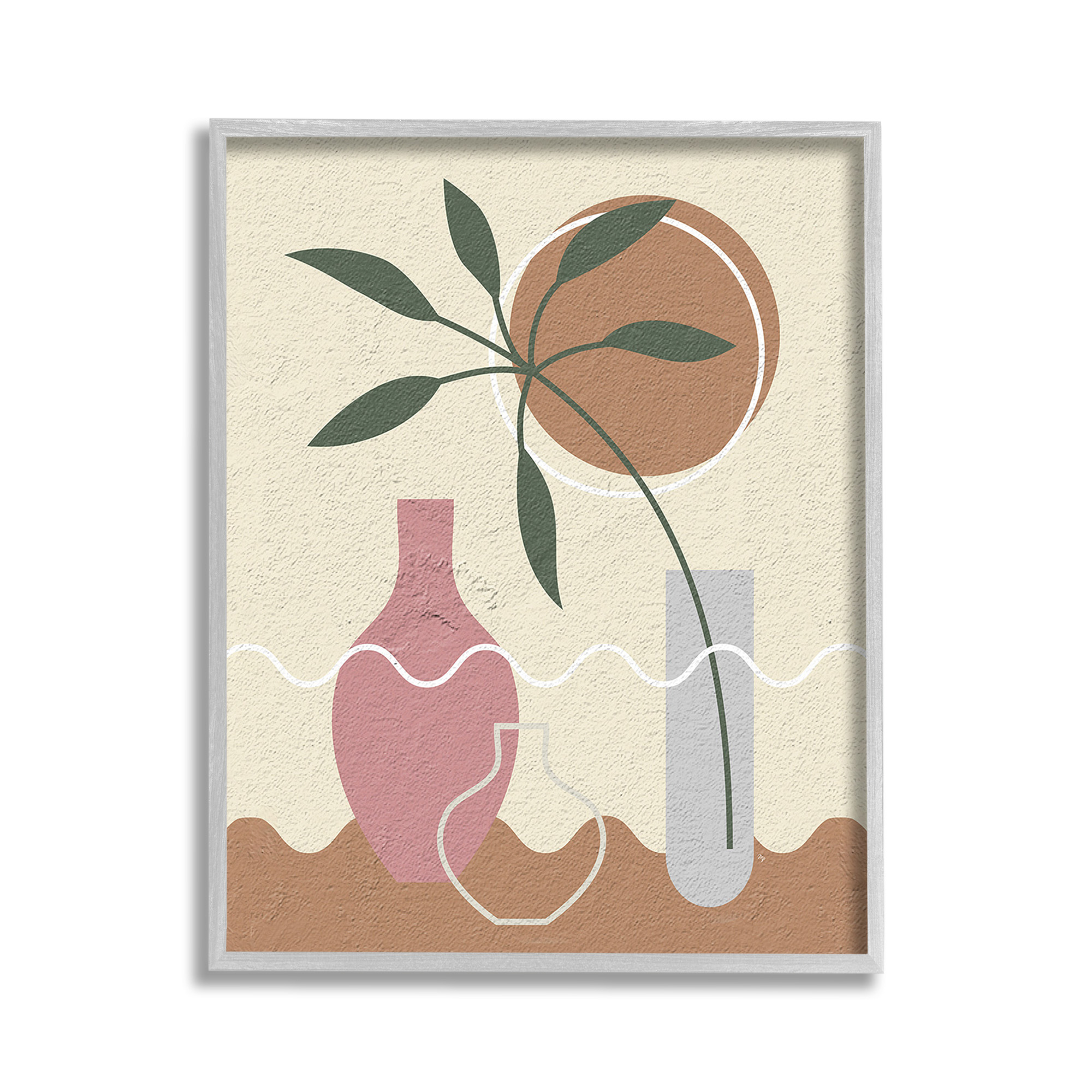 Stupell Industries Boho Vase Still Life Botanical & Floral Painting Gray Framed Art Print Wall Art, 11 x 14