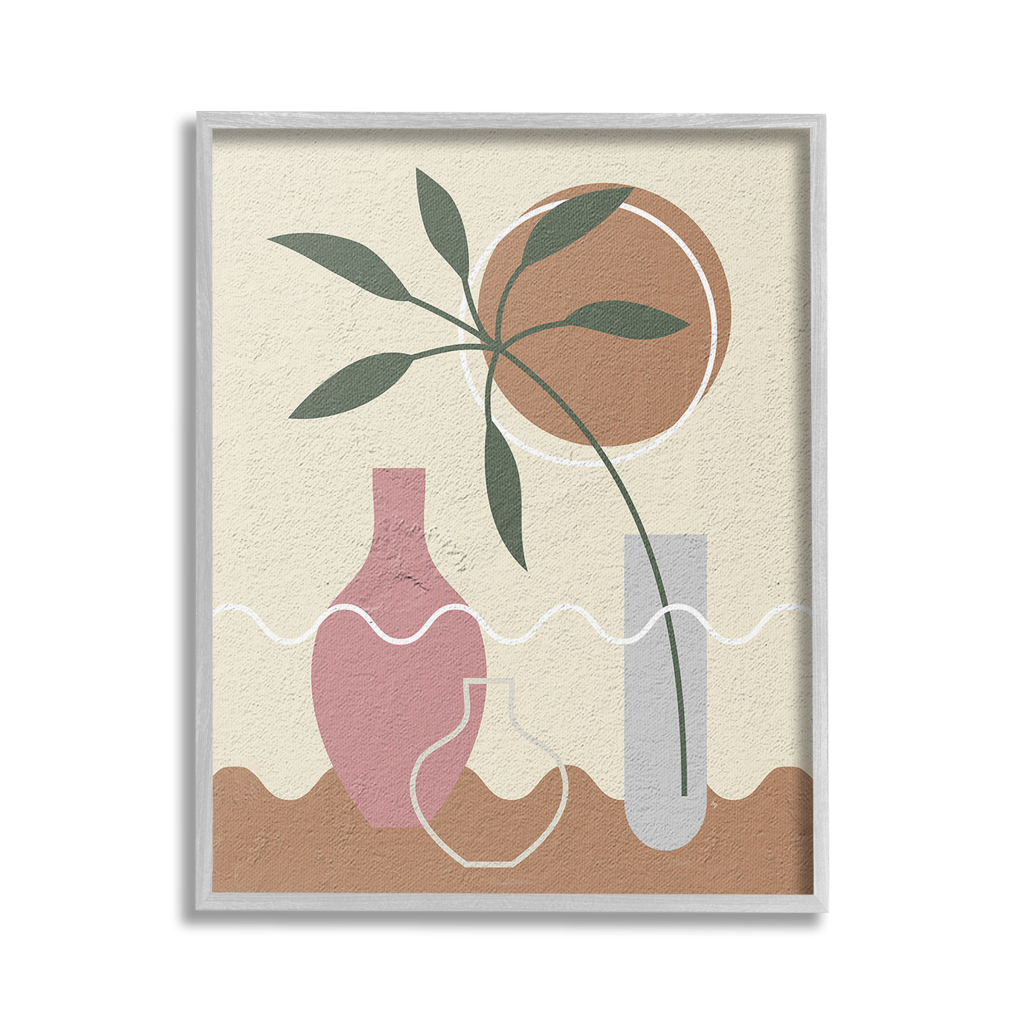 Stupell Industries Boho Vase Still Life Botanical & Floral Painting Gray Framed Art Print Wall Art, 16 x 20