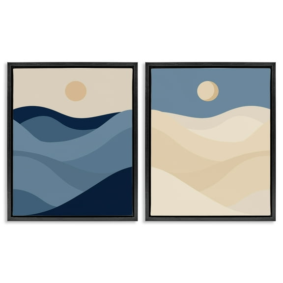 Stupell Industries Boho Waves & Dunes Landscape & Nature Painting Black Floater Framed Canvas Art Print Wall Art, 17 x 21, Set of 2