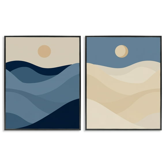 Stupell Industries Boho Waves & Dunes Landscape & Nature Painting Black Framed Art Print Wall Art, 11 x 14, Set of 2