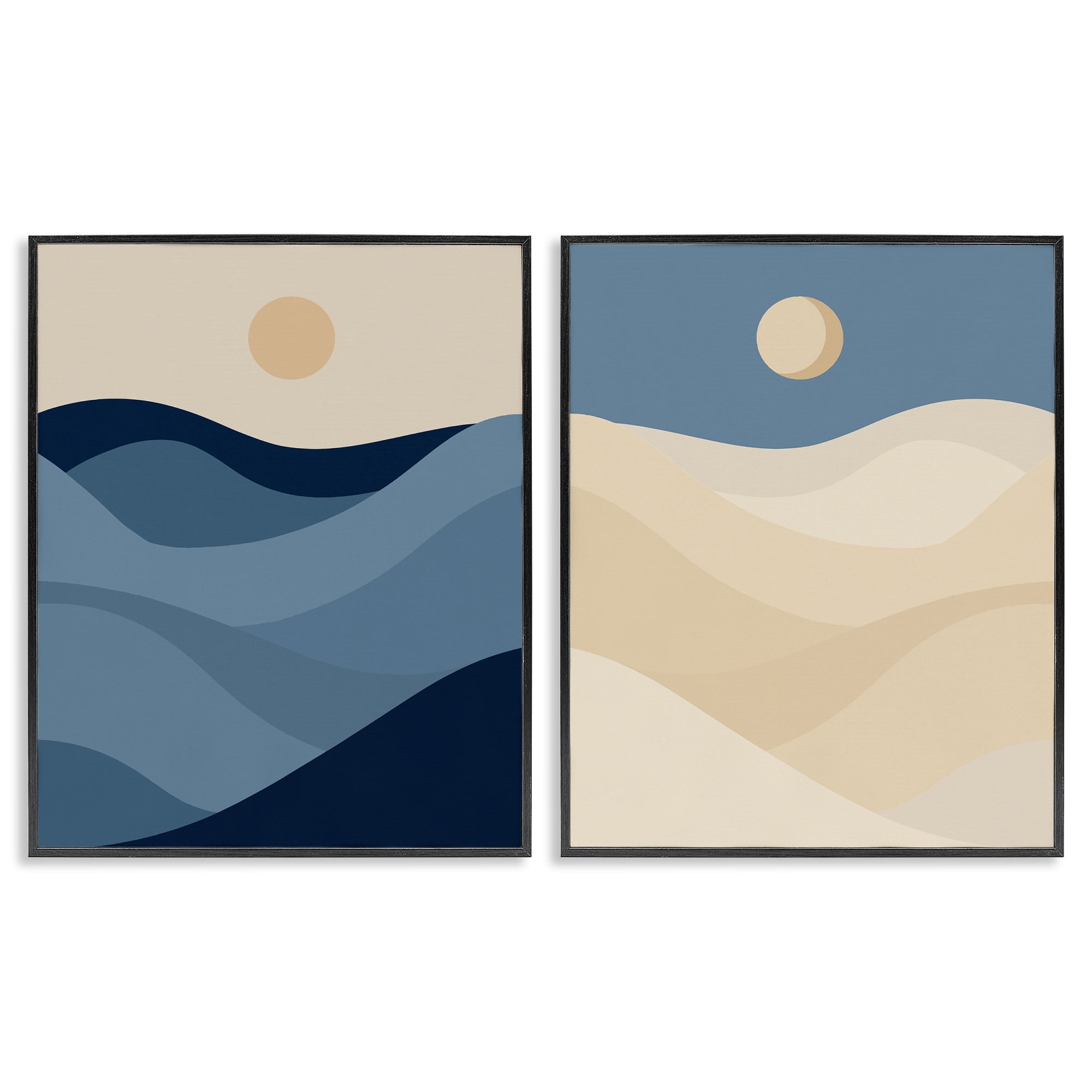 Stupell Industries Boho Waves & Dunes Landscape & Nature Painting Black Framed Art Print Wall Art, 24 x 30, Set of 2
