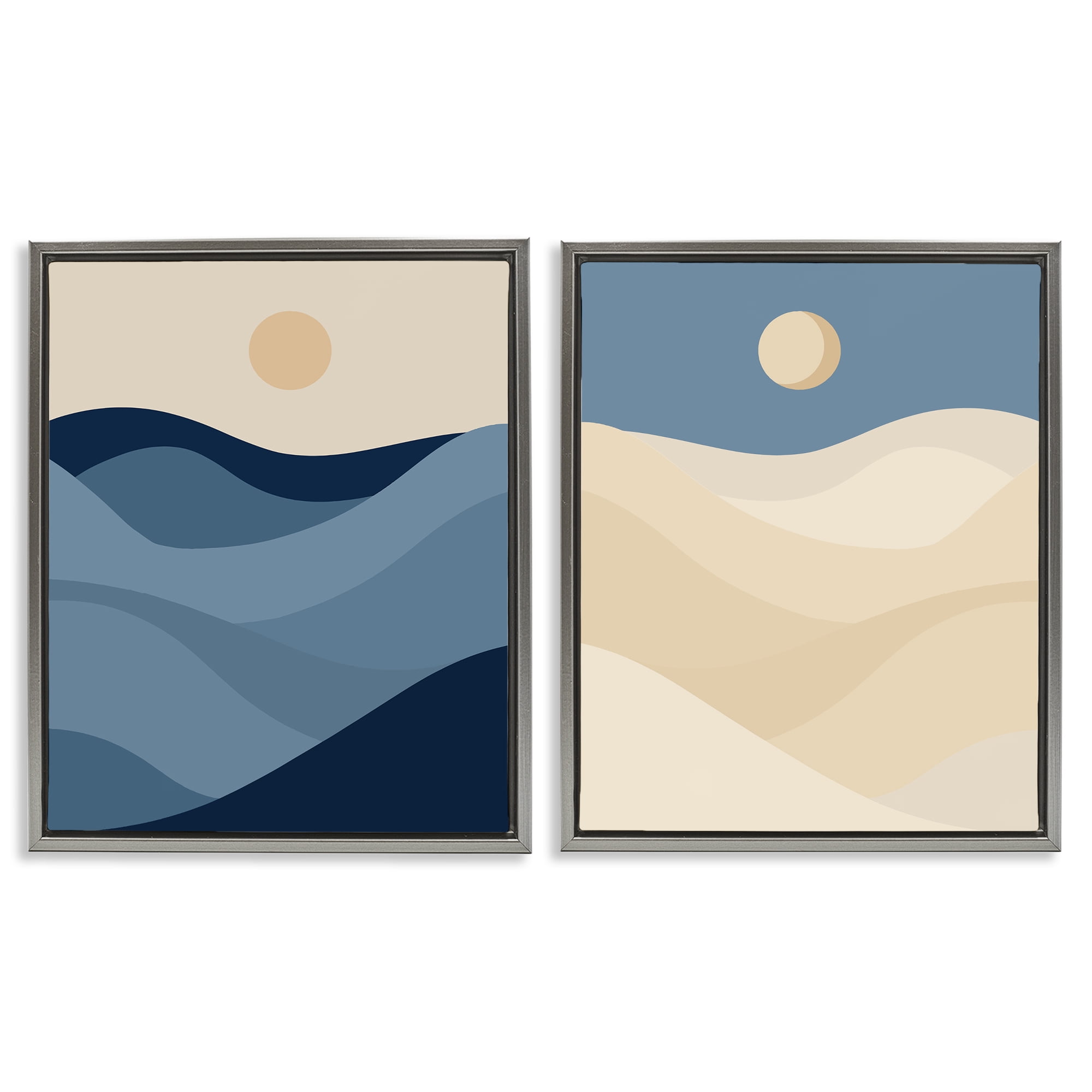 Stupell Industries Boho Waves & Dunes Landscape & Nature Painting Gray Floater Framed Canvas Art Print Wall Art, 31 x 25, Set of 2