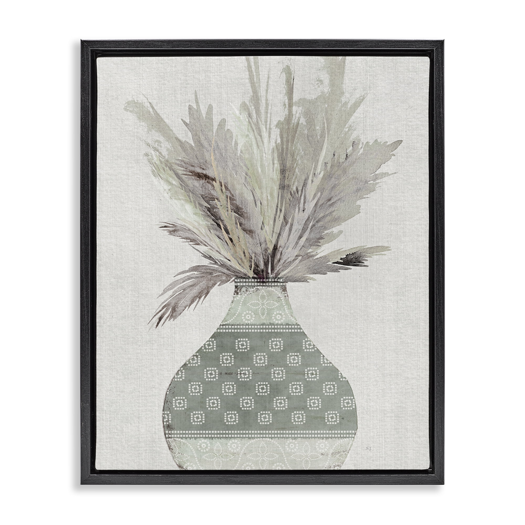 Stupell Industries Boho Wheat in Vase Plants & Flowers Painting Black Floater Framed Canvas Art Print Wall Art, 17 x 21