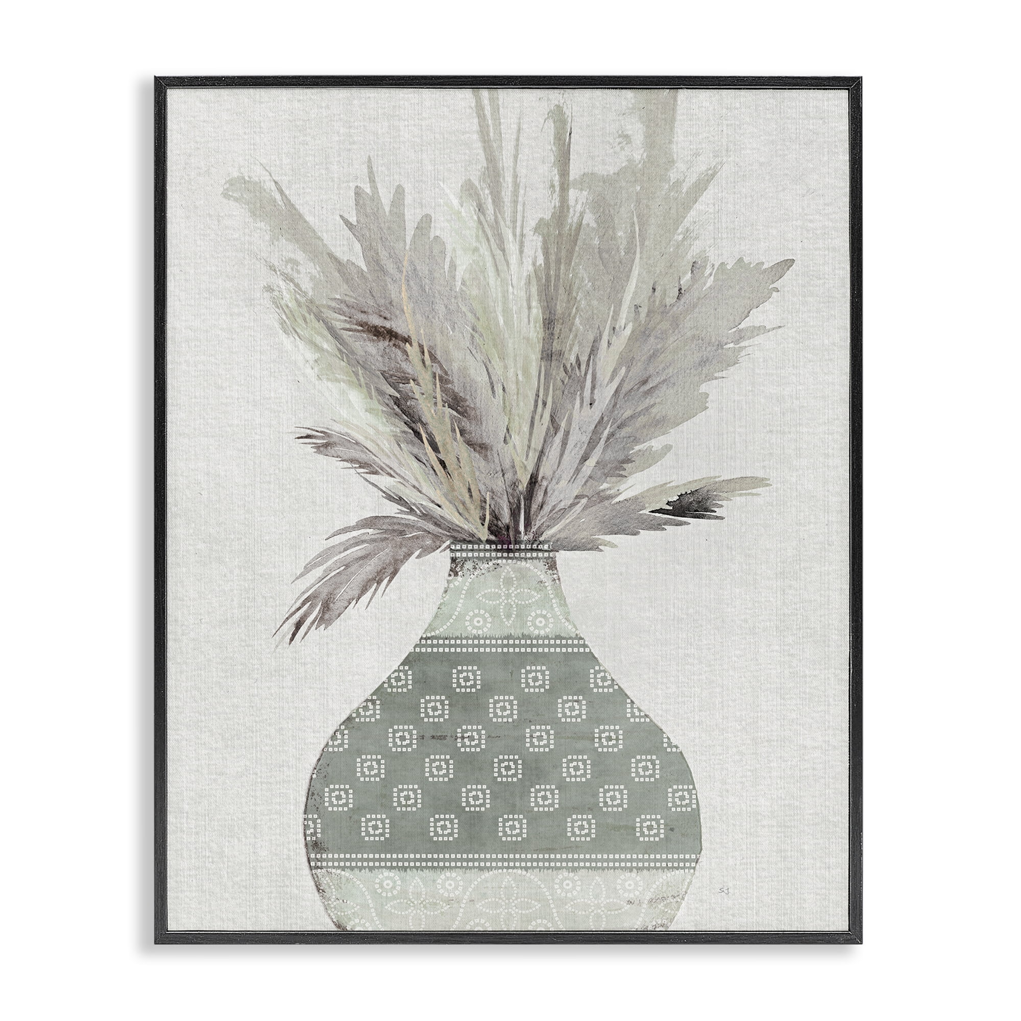 Stupell Industries Boho Wheat in Vase Plants & Flowers Painting Black Framed Art Print Wall Art, 16 x 20