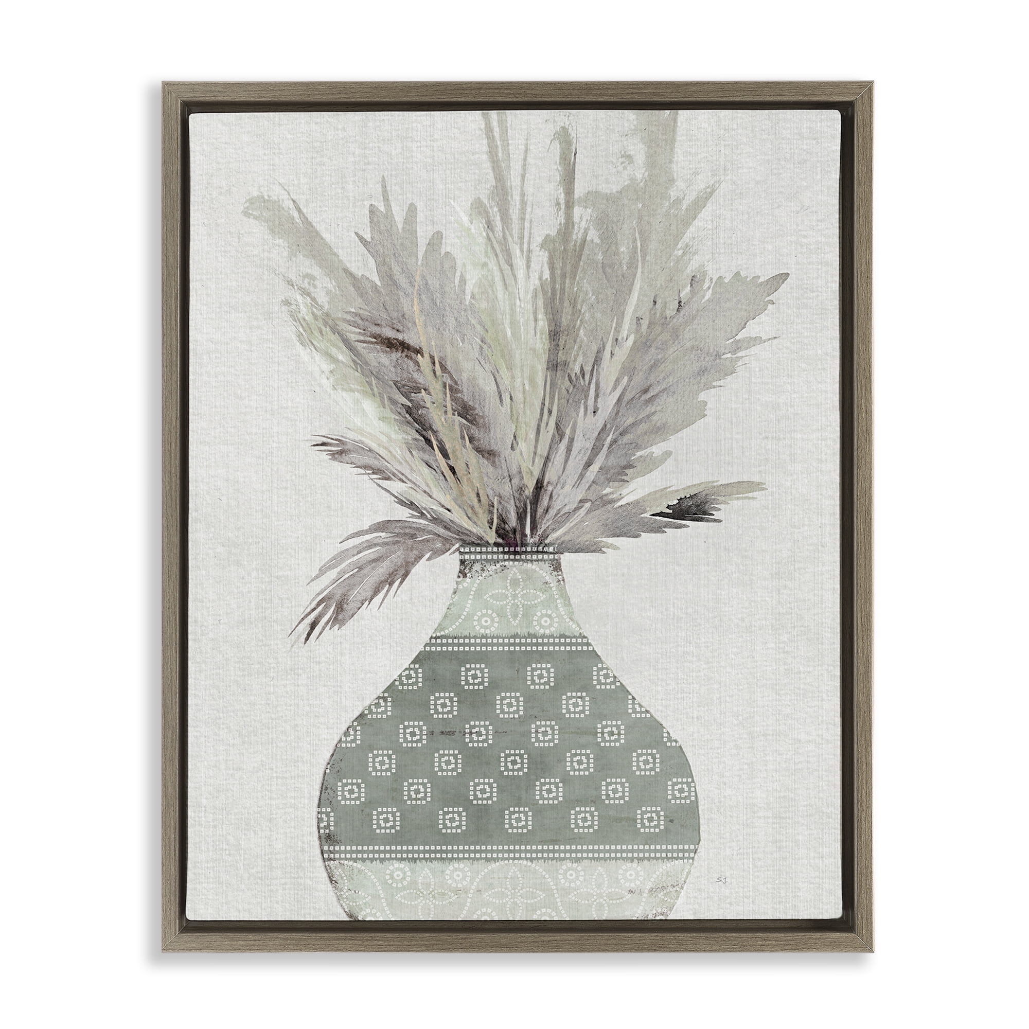 Stupell Industries Boho Wheat in Vase Plants & Flowers Painting Brown Floater Framed Canvas Art Print Wall Art, 25 x 31