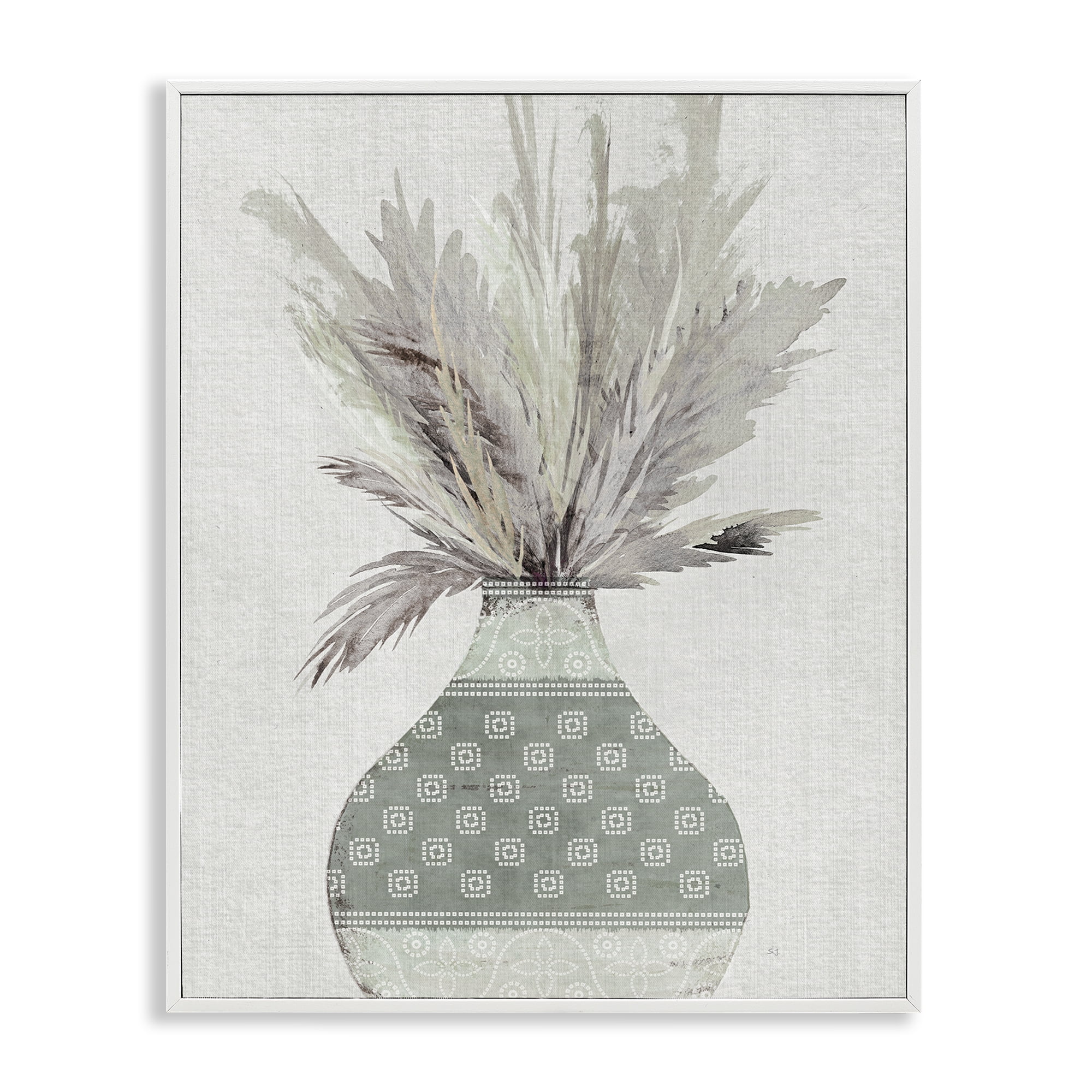 Stupell Industries Boho Wheat in Vase Plants & Flowers Painting White Framed Art Print Wall Art, 16 x 20