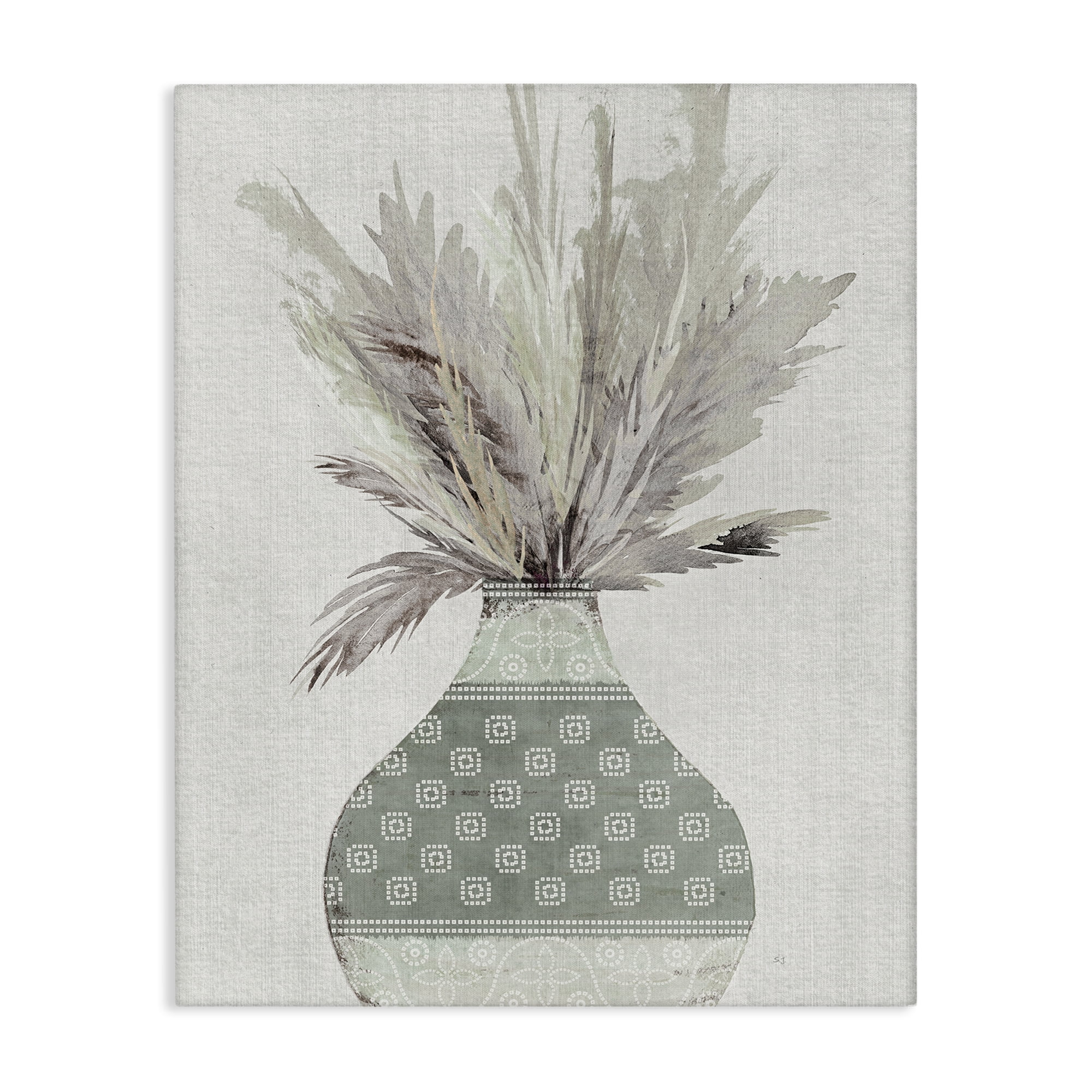 Stupell Industries Boho Wheat in Vase Plants & Flowers Painting Wrapped Canvas Art Print Wall Art, 16 x 20