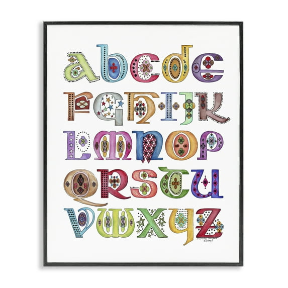 Stupell Industries Boho Whimsical Alphabet Novelty Painting Black Framed Art Print Wall Art, 16 x 20