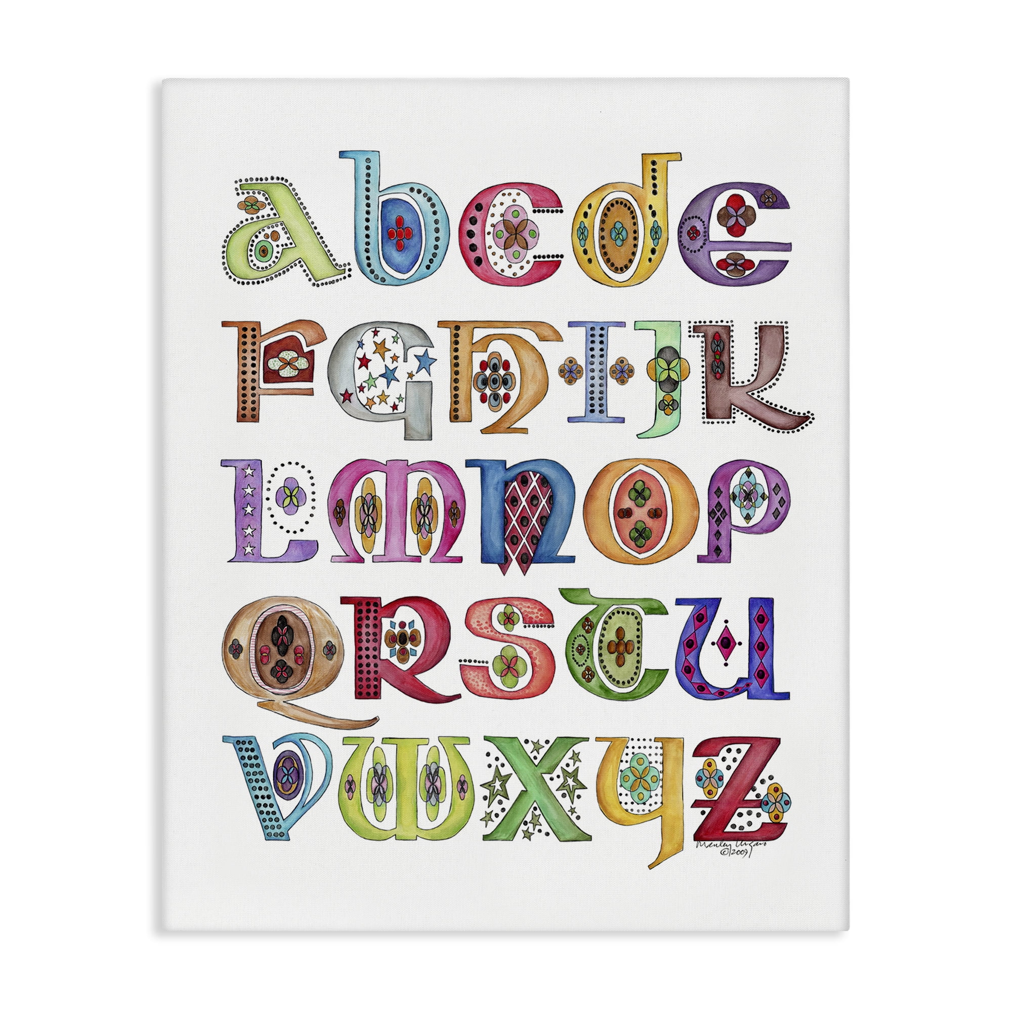 Stupell Industries Boho Whimsical Alphabet Novelty Painting Gallery Wrapped Canvas Art Print Wall Art, 16 x 20