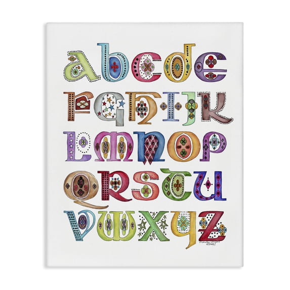 Stupell Industries Boho Whimsical Alphabet Novelty Painting Gallery Wrapped Canvas Art Print Wall Art, 30 x 40