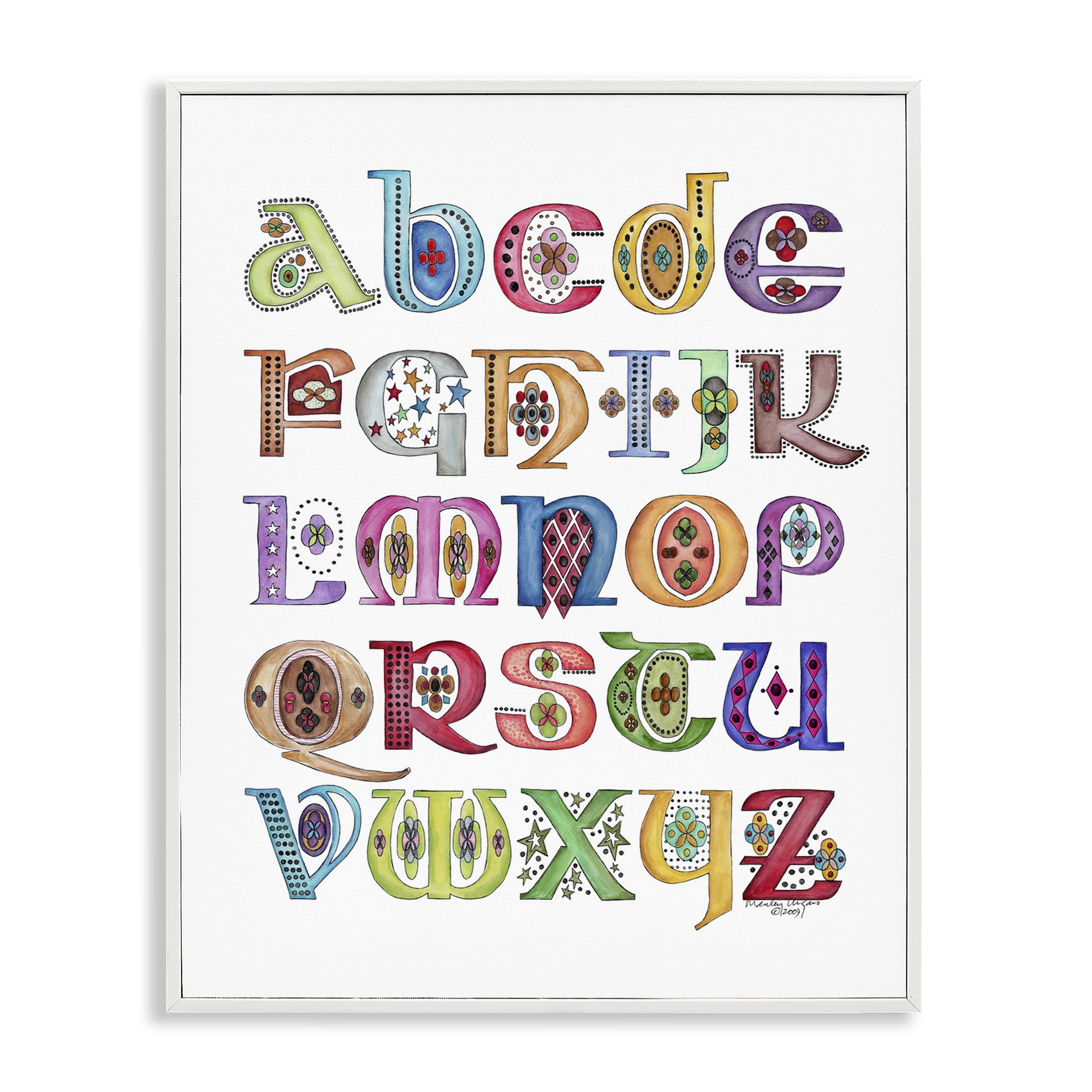 Stupell Industries Boho Whimsical Alphabet Novelty Painting White Framed Art Print Wall Art, 24 x 30