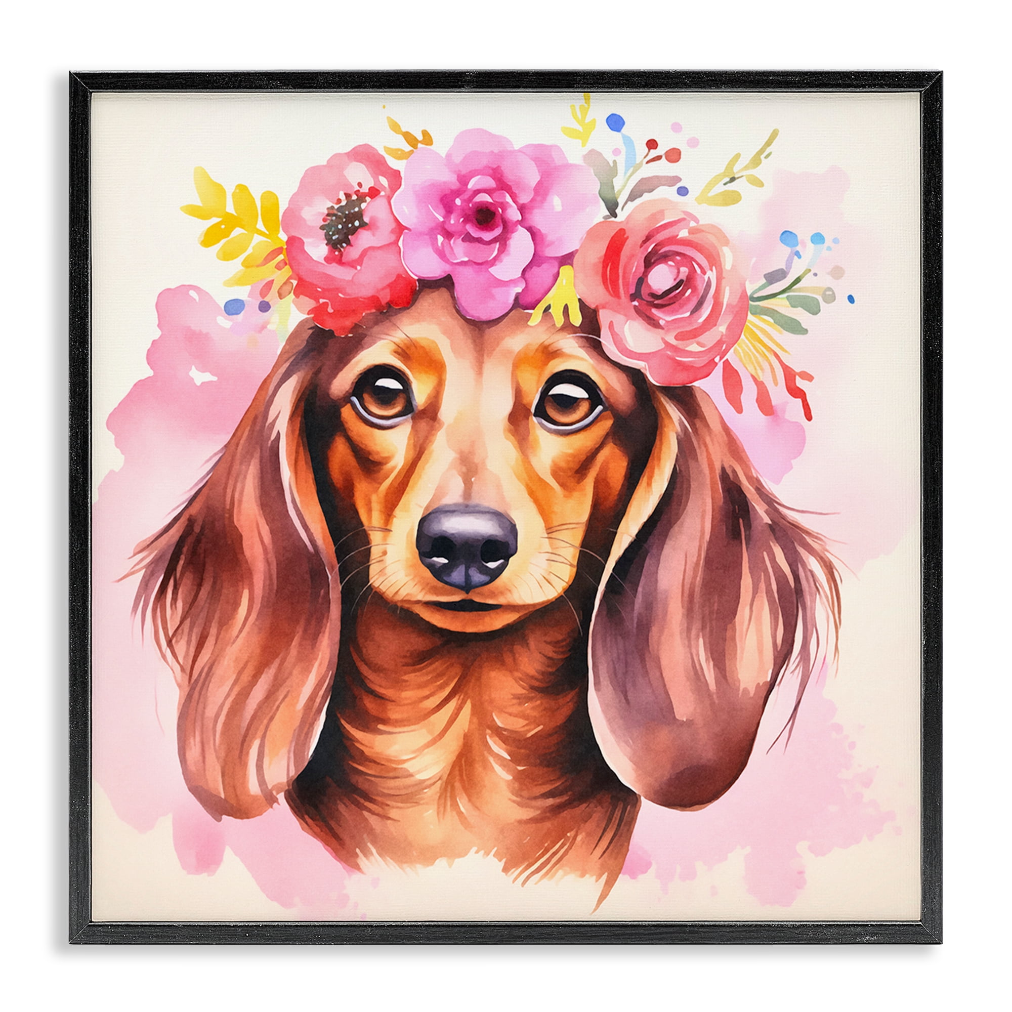 Stupell Industries Boho Wiener Dog Dachshund Animals Painting Black Framed Art Print Wall Art, 24 x 24