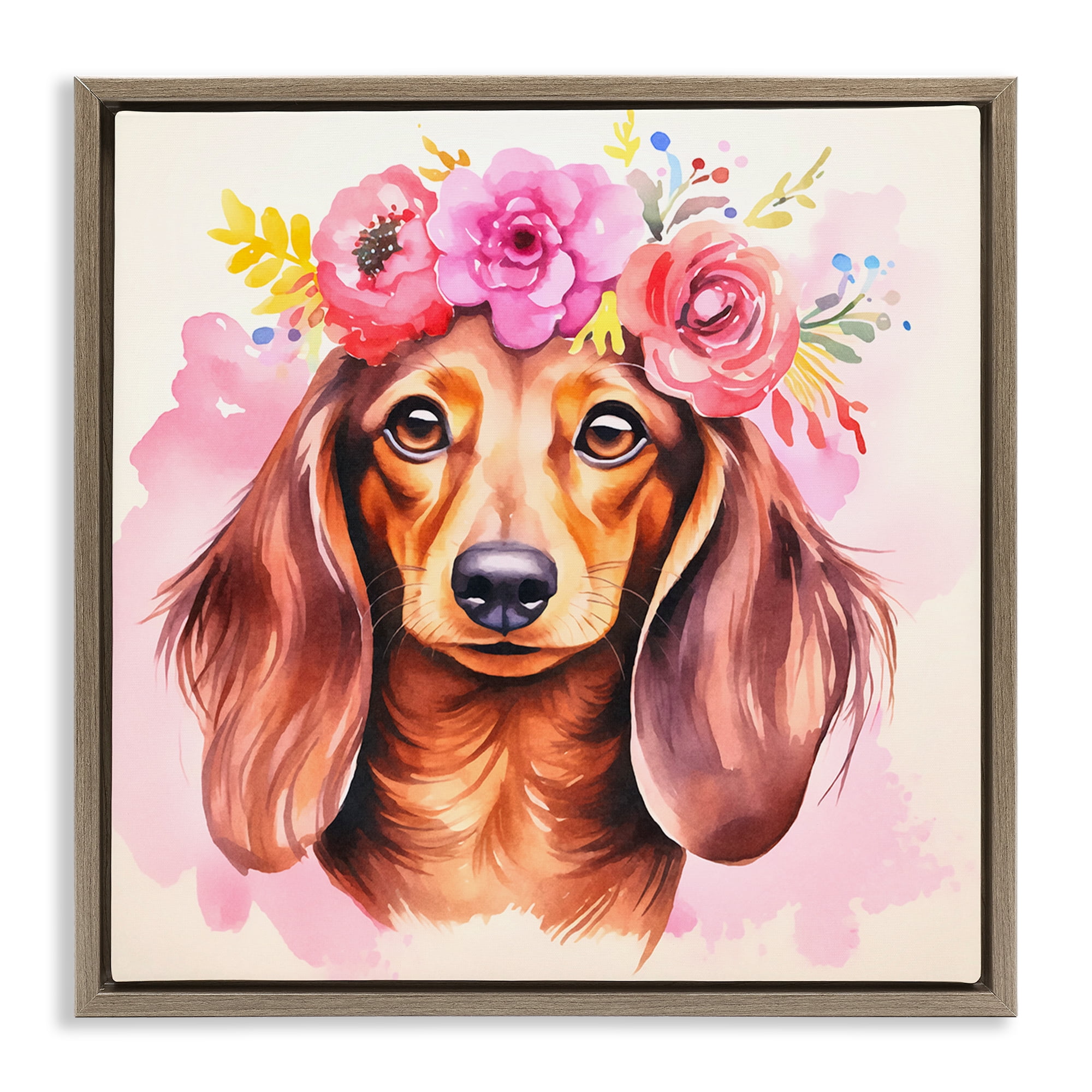 Stupell Industries Boho Wiener Dog Dachshund Animals Painting Brown Floater Framed Canvas Art Print Wall Art, 25 x 25