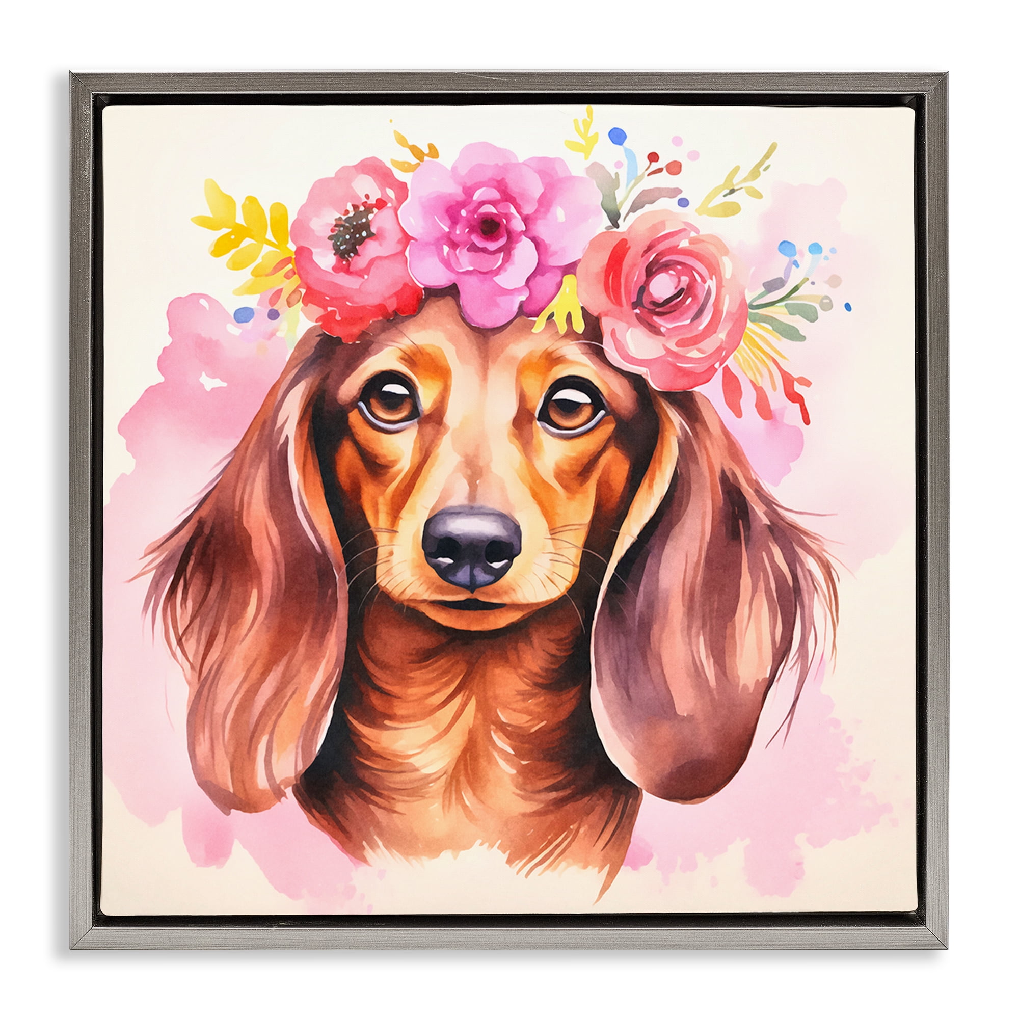 Stupell Industries Boho Wiener Dog Dachshund Animals Painting Gray Floater Framed Canvas Art Print Wall Art, 18 x 18