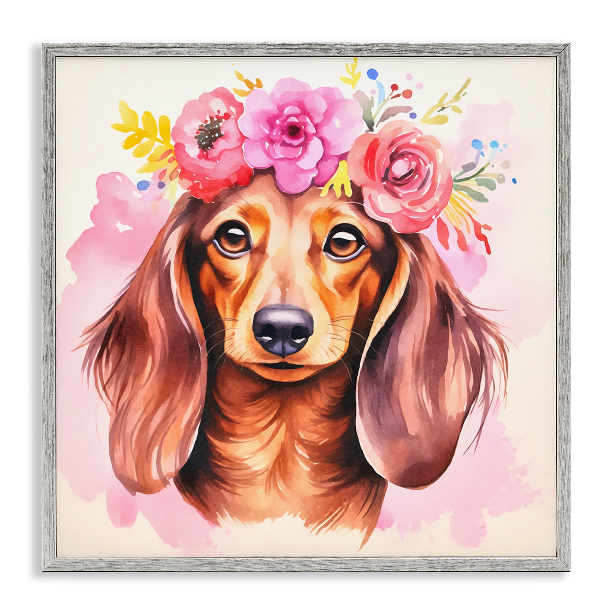 Stupell Industries Boho Wiener Dog Dachshund Animals Painting Gray Framed Art Print Wall Art, 24 x 24