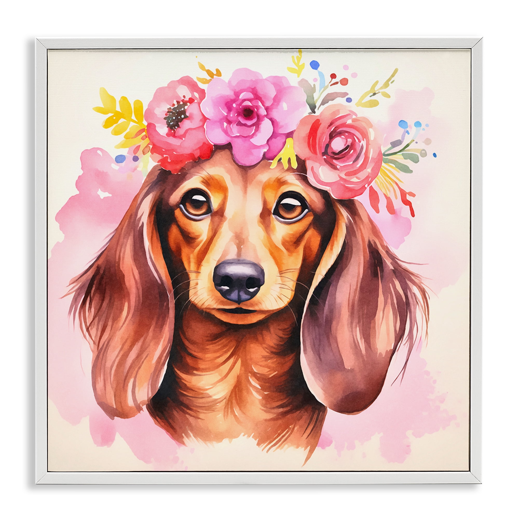 Stupell Industries Boho Wiener Dog Dachshund Animals Painting White Framed Art Print Wall Art, 24 x 24