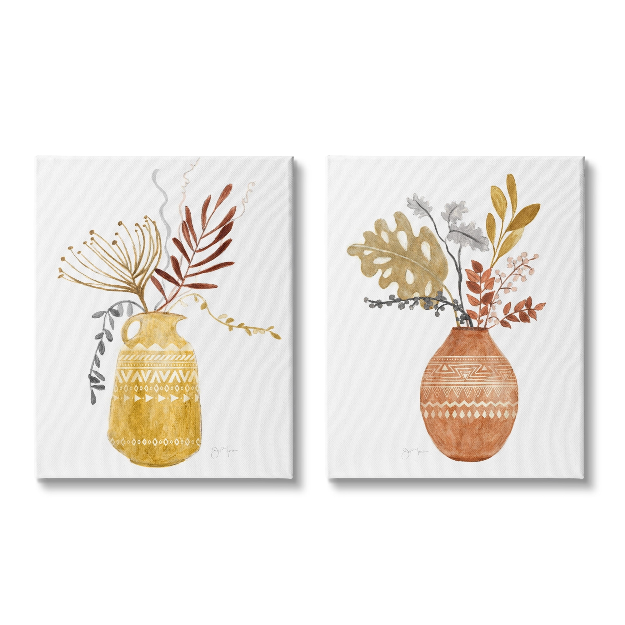Stupell Industries Boho Wildflower Botanical Arrangements Aztec Patterned Vases,16 x 20, Design by Tava Studios