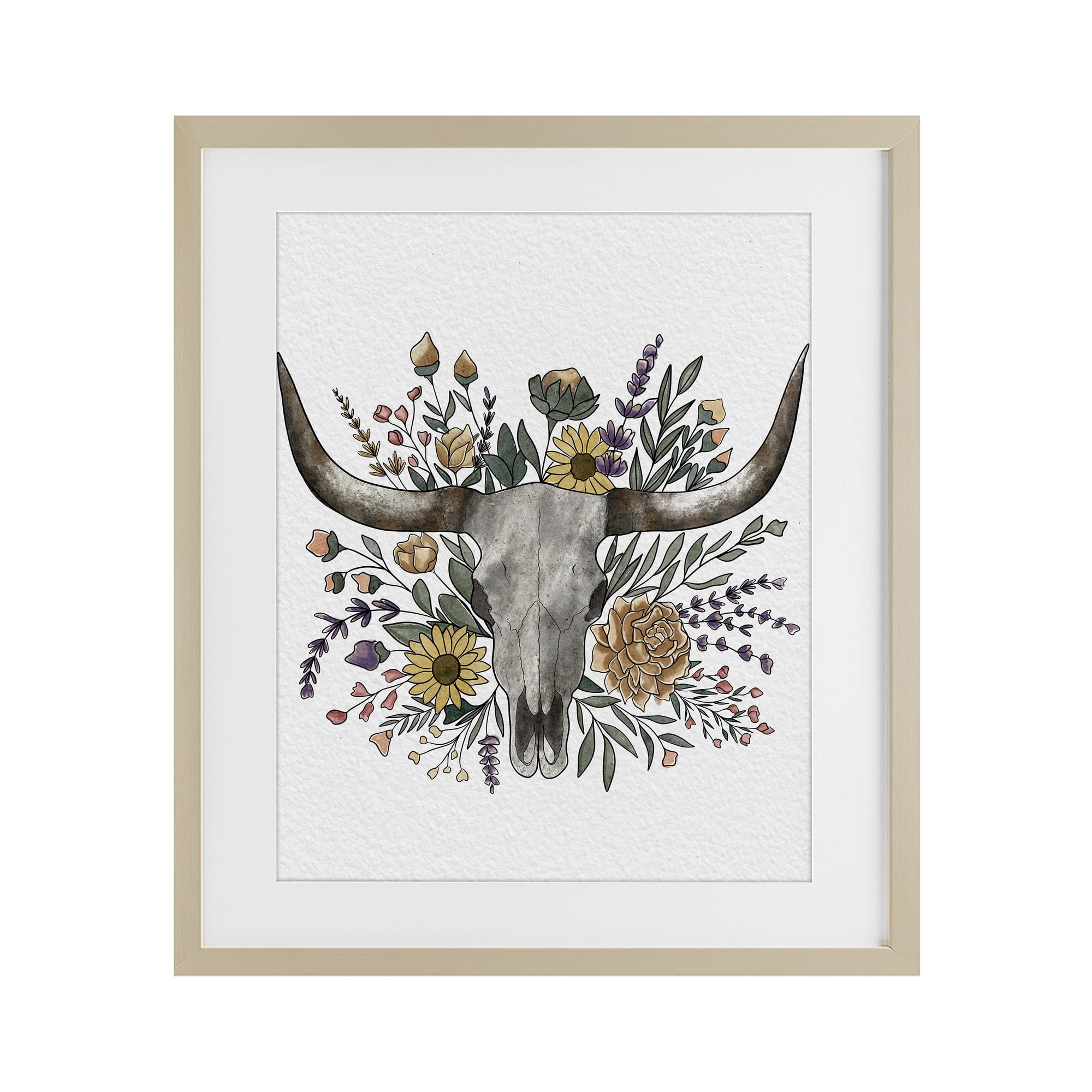 Stupell Industries Boho Wildflower Longhorn Birch Framed Print Under Glass, design by Alisha Kiara Design