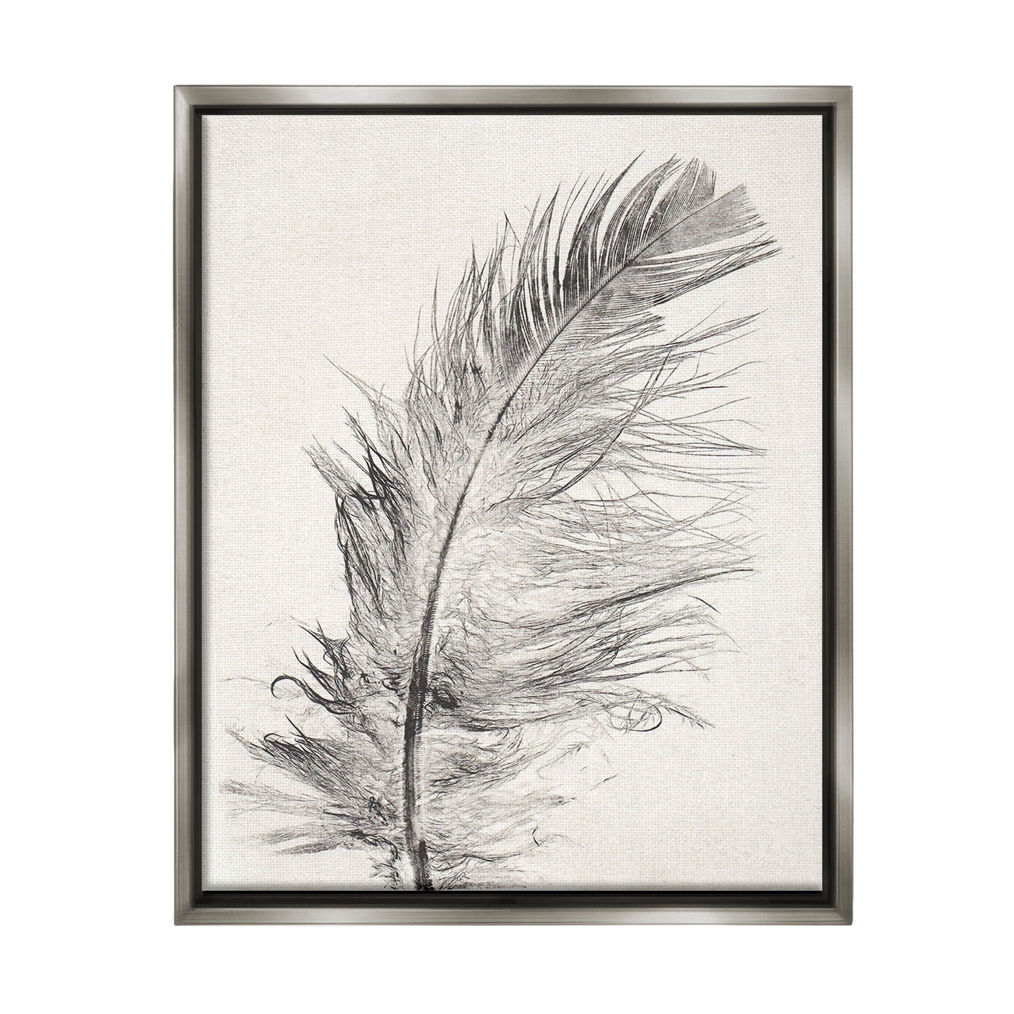 Stupell Industries Boho Windswept Feather Animals & Insects Painting Gray Floater Framed Canvas Art Print Wall Art, 17 x 21
