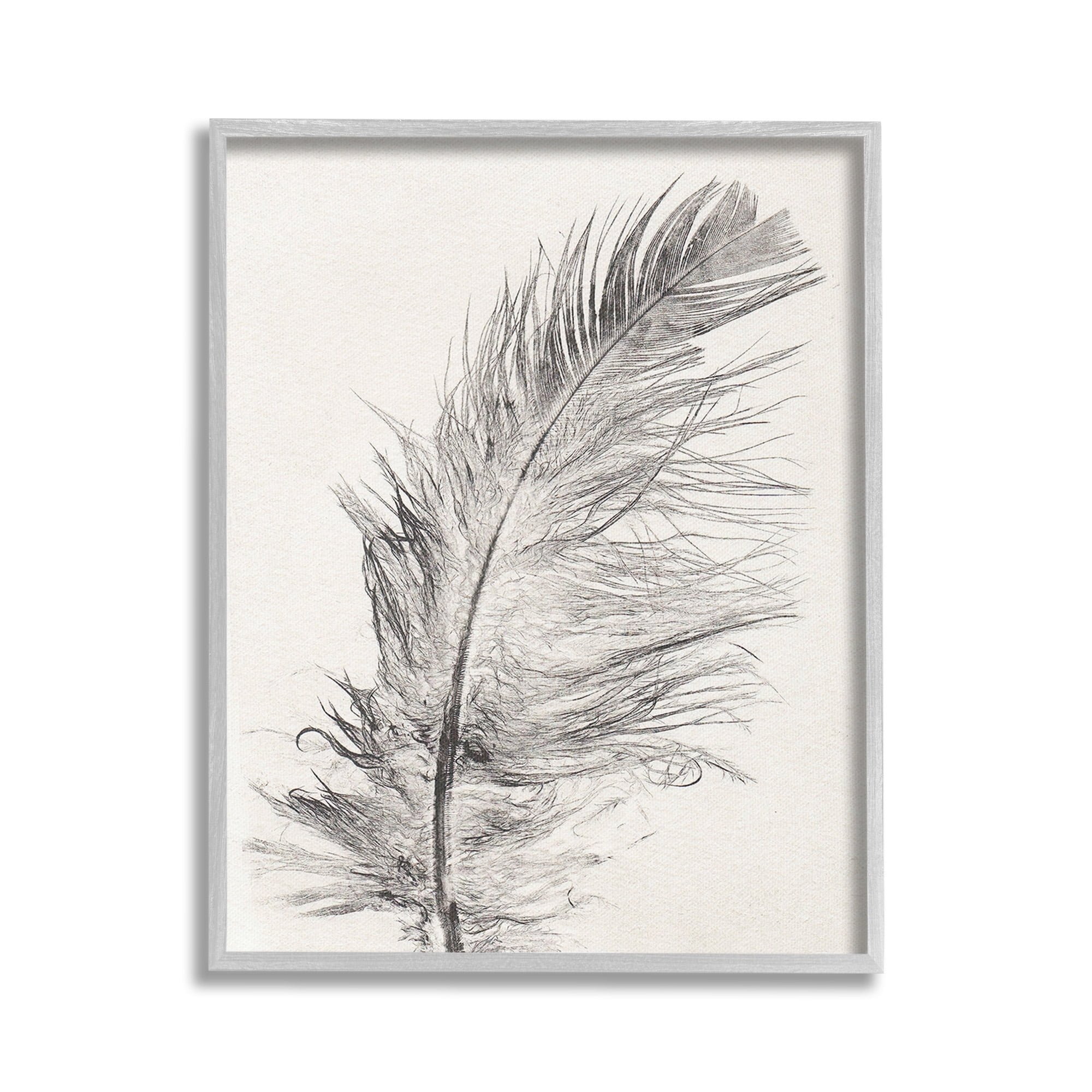 Stupell Industries Boho Windswept Feather Animals & Insects Painting Gray Framed Art Print Wall Art, 24 x 30