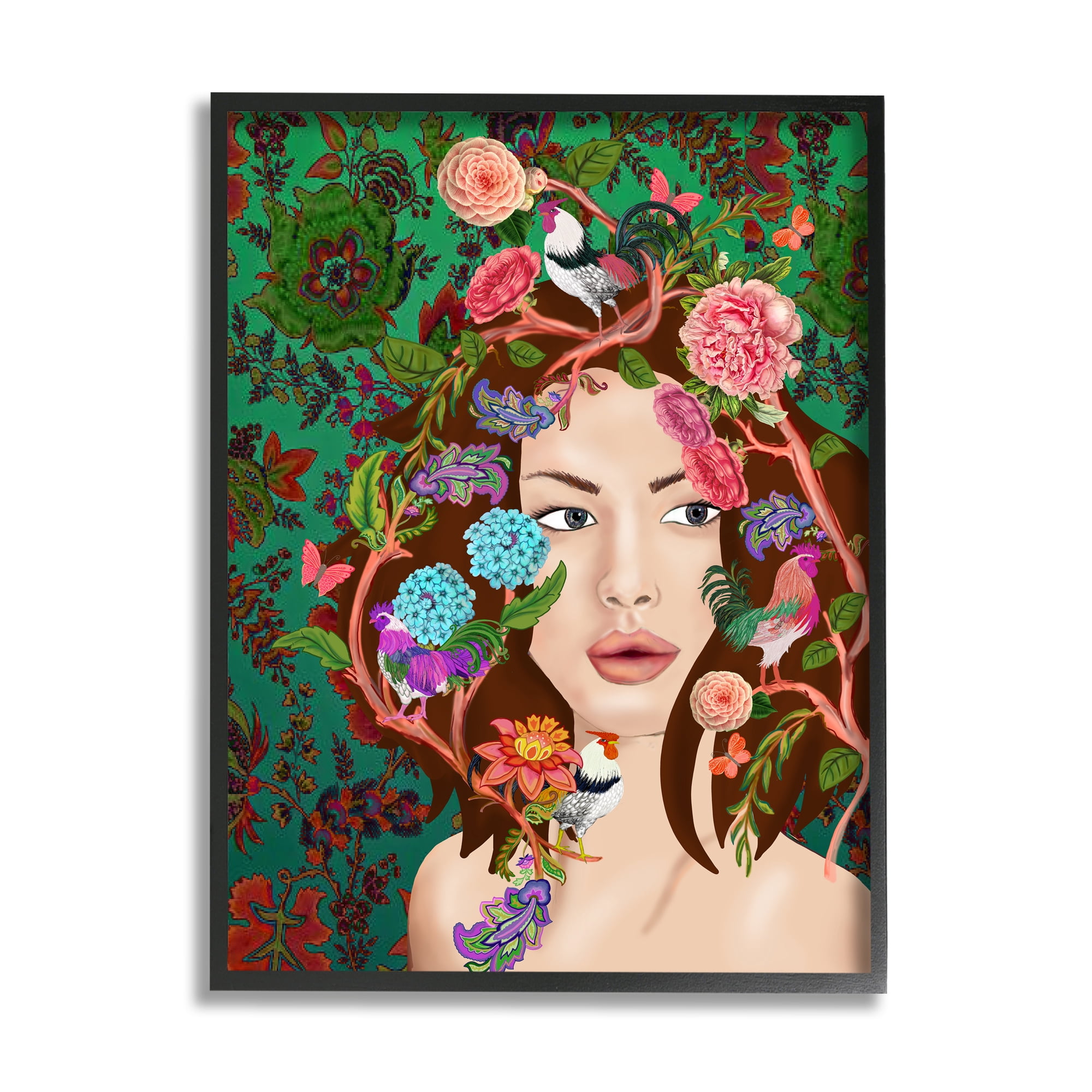 Stupell Industries Boho Woman Green Floral Paisley Pattern Abstract Flowers, 11 x 14,Design by Sangita Bachelet