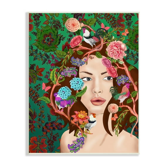 Stupell Industries Boho Woman Green Floral Paisley Pattern Abstract Flowers, 13 x 19,Design by Sangita Bachelet