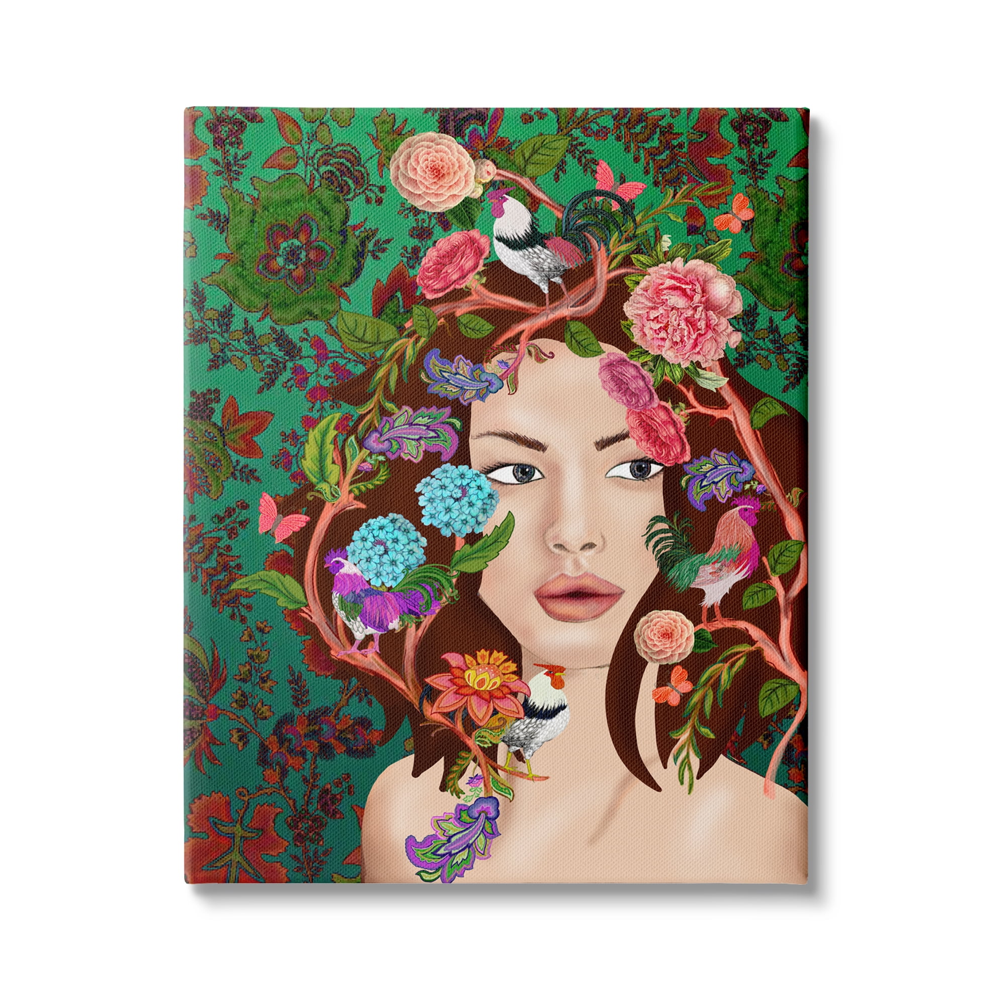 Stupell Industries Boho Woman Green Floral Paisley Pattern Abstract Flowers, 36 x 48,Design by Sangita Bachelet