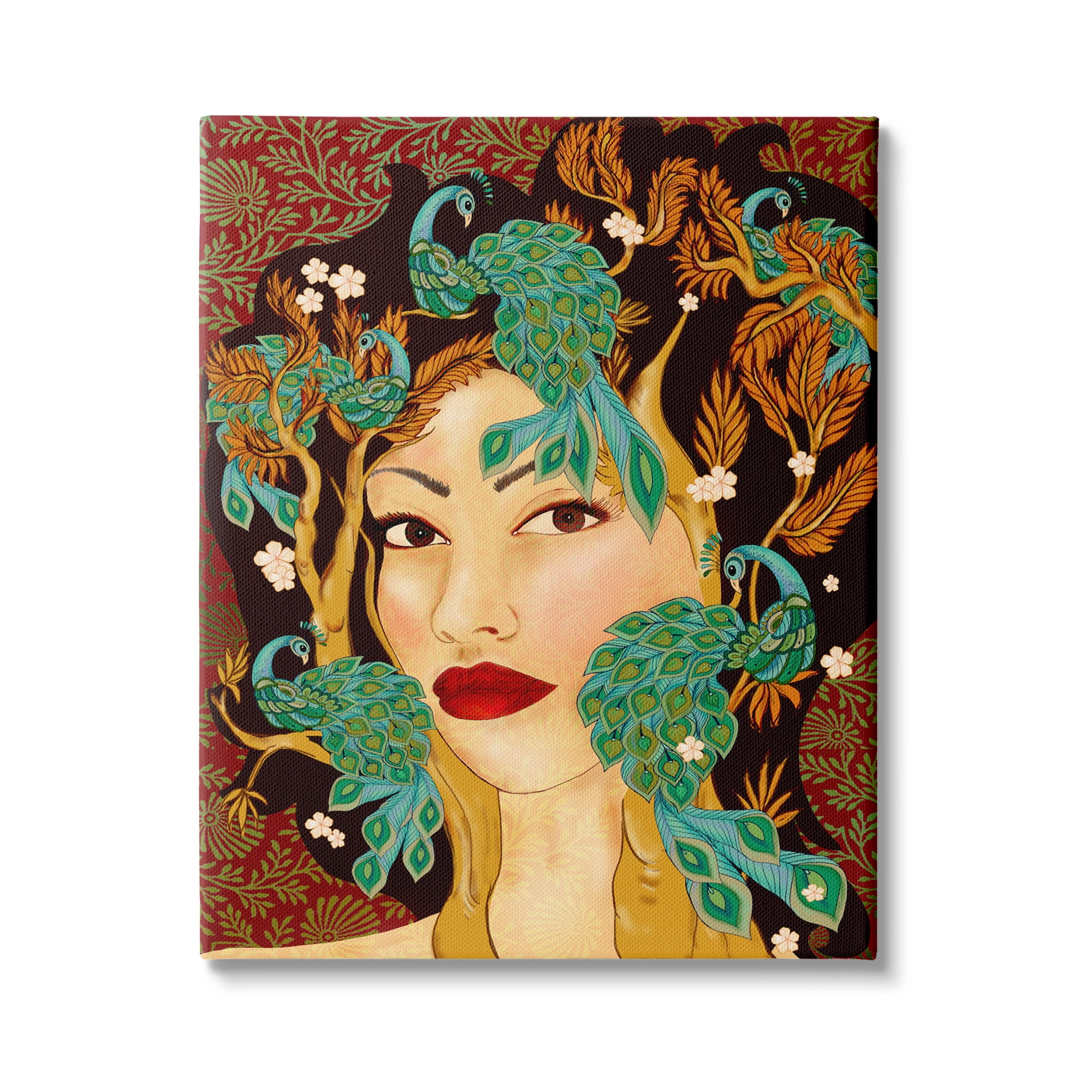 Stupell Industries Boho Woman Regal Peacock Birds Abstract Foliage Pattern, 16 x 20,Design by Sangita Bachelet