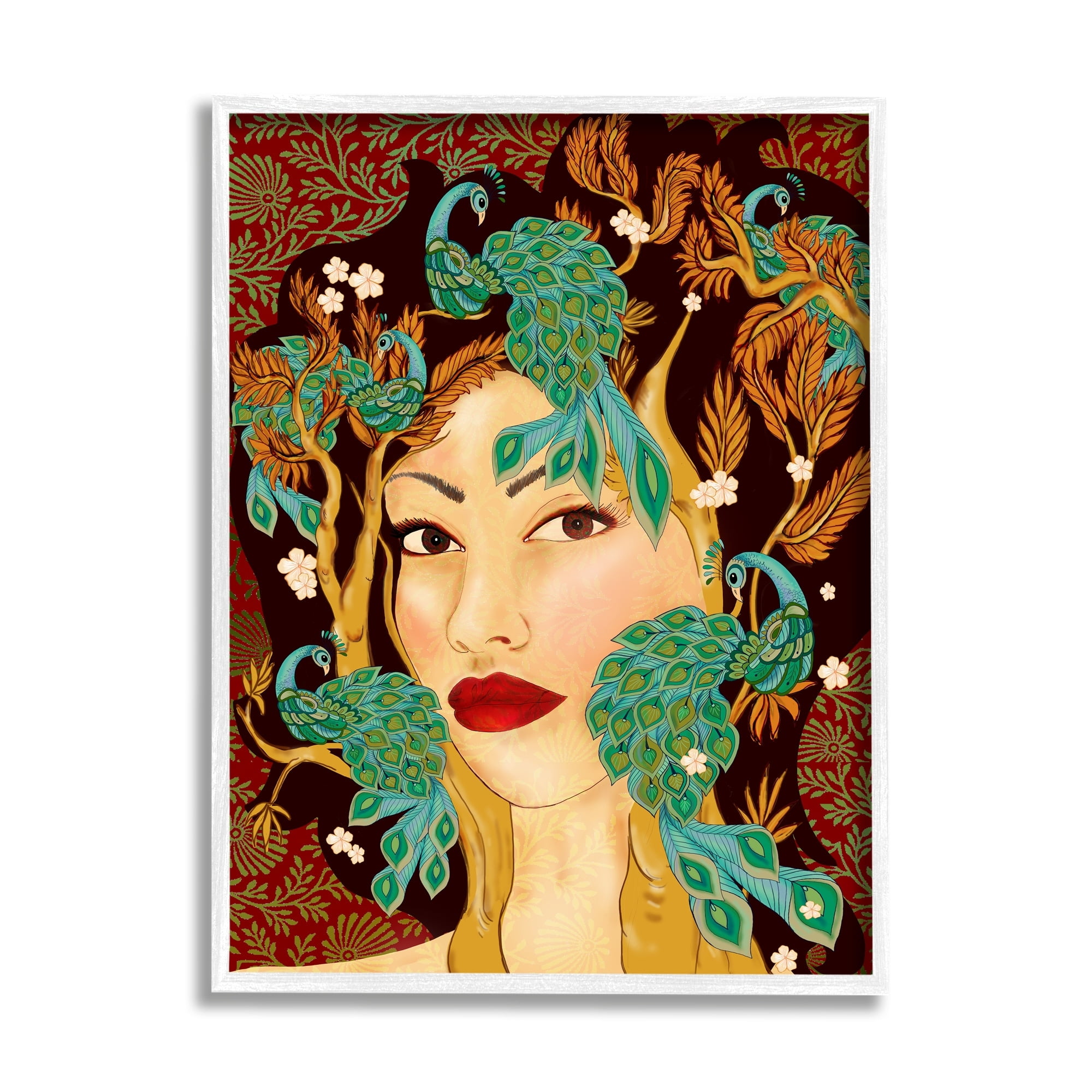 Stupell Industries Boho Woman Regal Peacock Birds Abstract Foliage Pattern, 24 x 30,Design by Sangita Bachelet