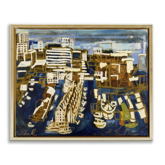 Stupell Industries Bold Abstract Cityscape Cityscapes Painting Gold Floater Framed Canvas Art Print Wall Art, 25 x 31
